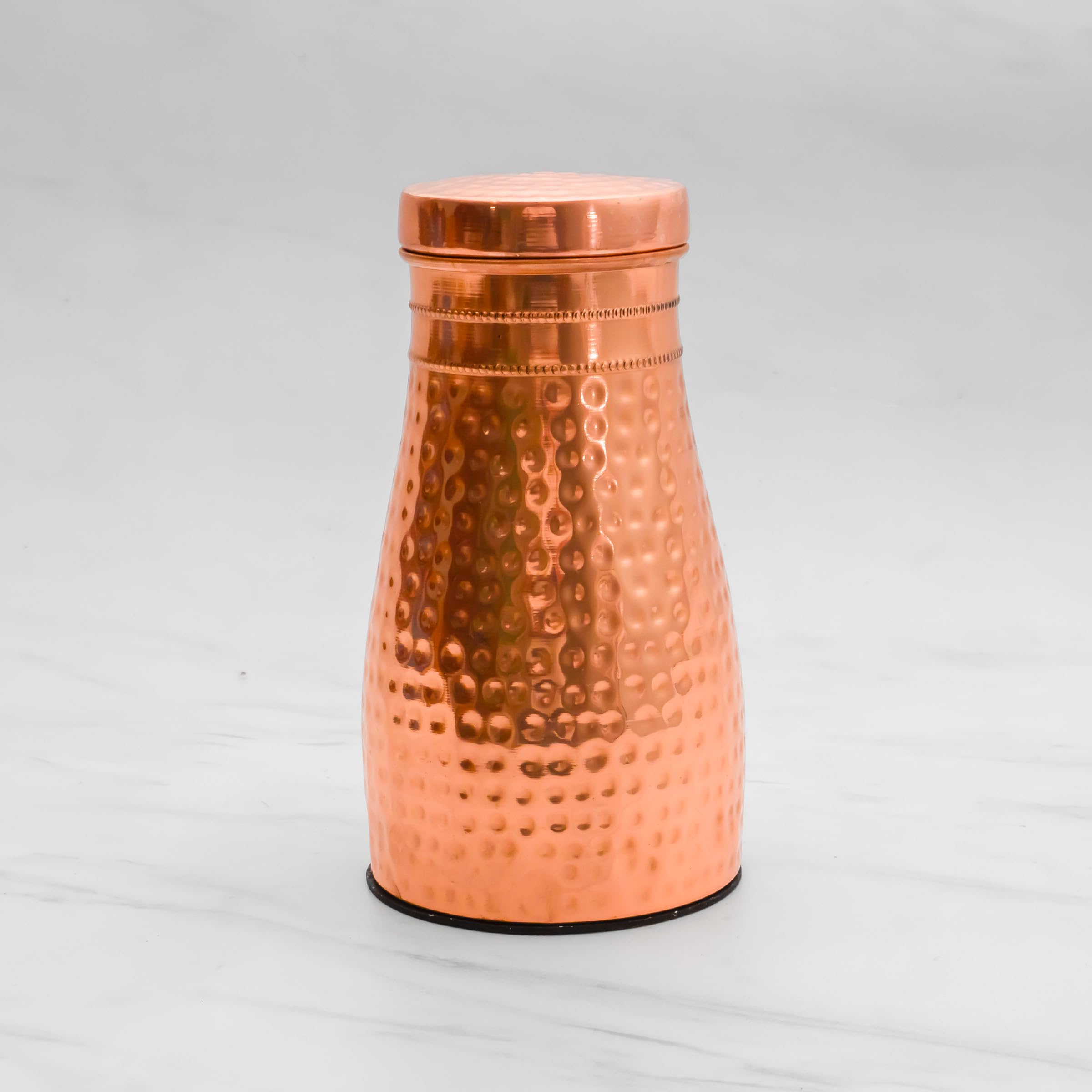 Healthsmith Pure Copper Bedroom Water Bottle With Inbuilt Glass, Copper Aloevera Pot - Hammered Shine Finish, Drinkware And Stor