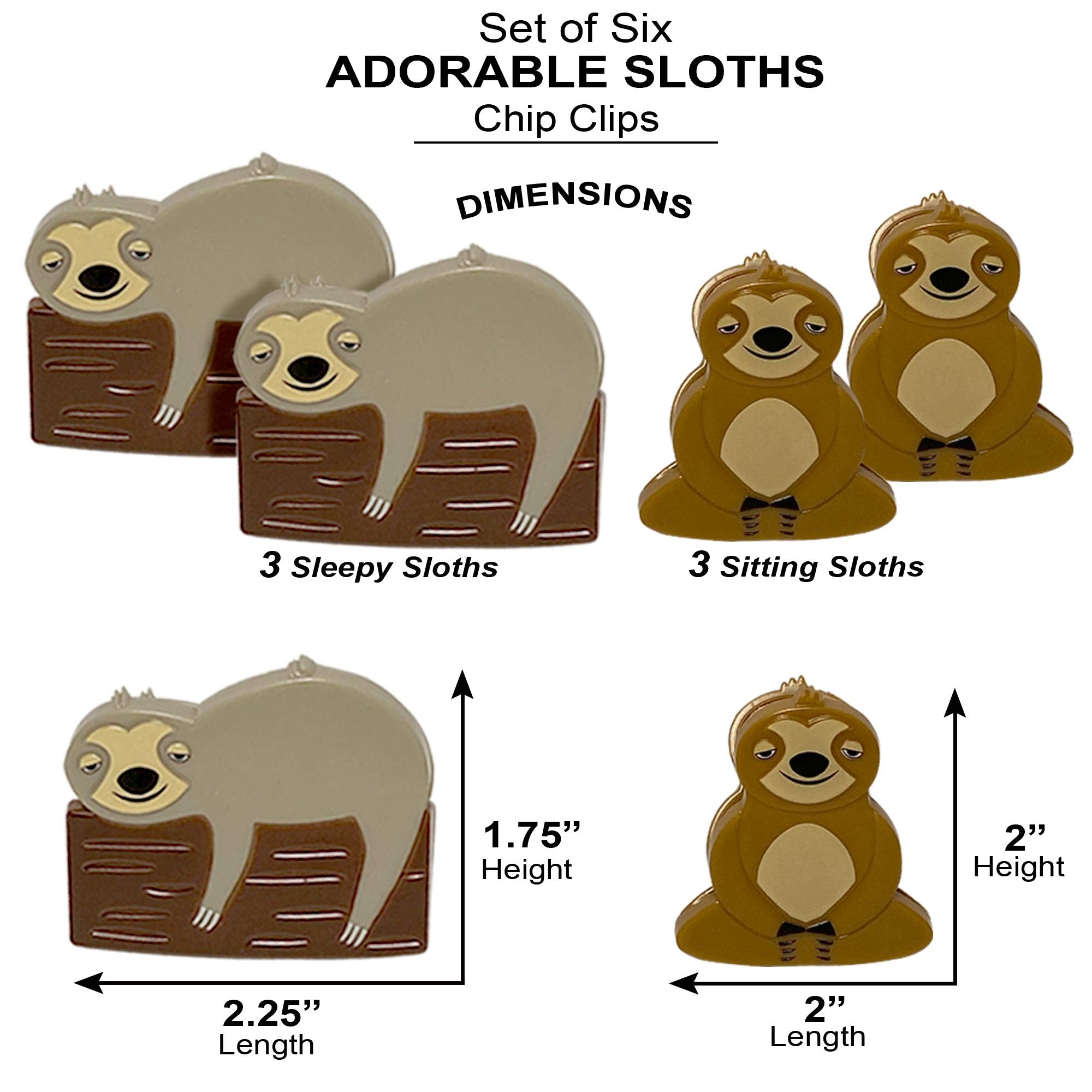Sloth Bag Clips, 6 Woodland Sloth Chip Clip Set, Tight Food Saver, Snack Bag Sealer, Chip Clips Bag Clips Food Clips, Air Tight,