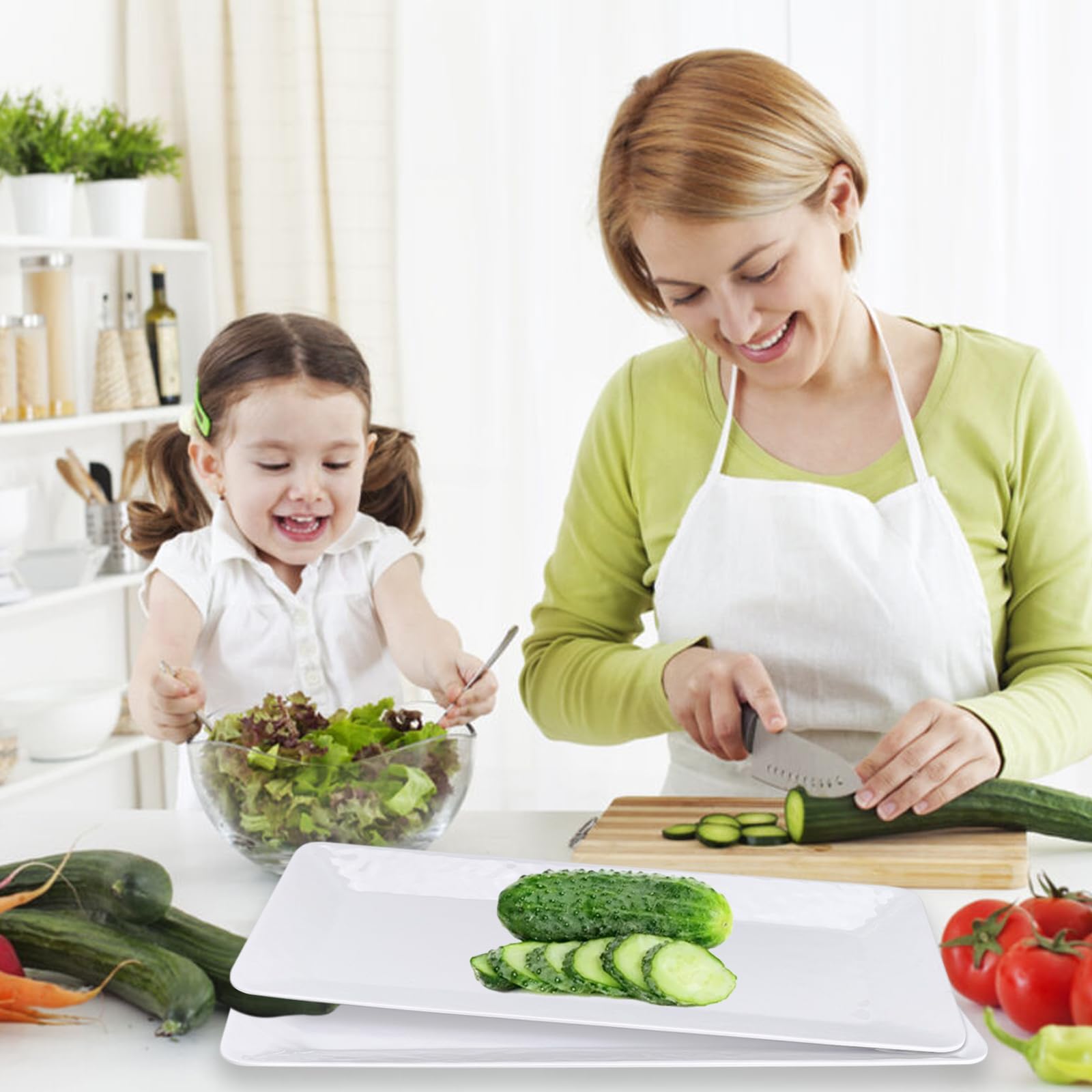 Yalin Rectangle Large Serving Platter, 17 Inch Melamine Serving Tray, Great For Restaurant, Steak, Salad And Everyday, Set Of 2