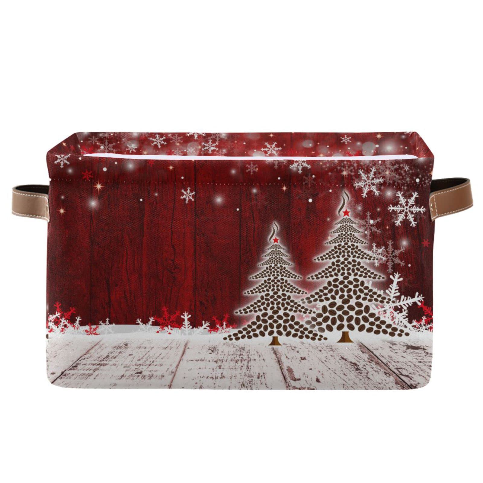 Senya Christmas Basket With Handles, Christmas Coffee Tree Red Wooden Foldable Fabric Collapsible Storage Bins Organizer Bag For