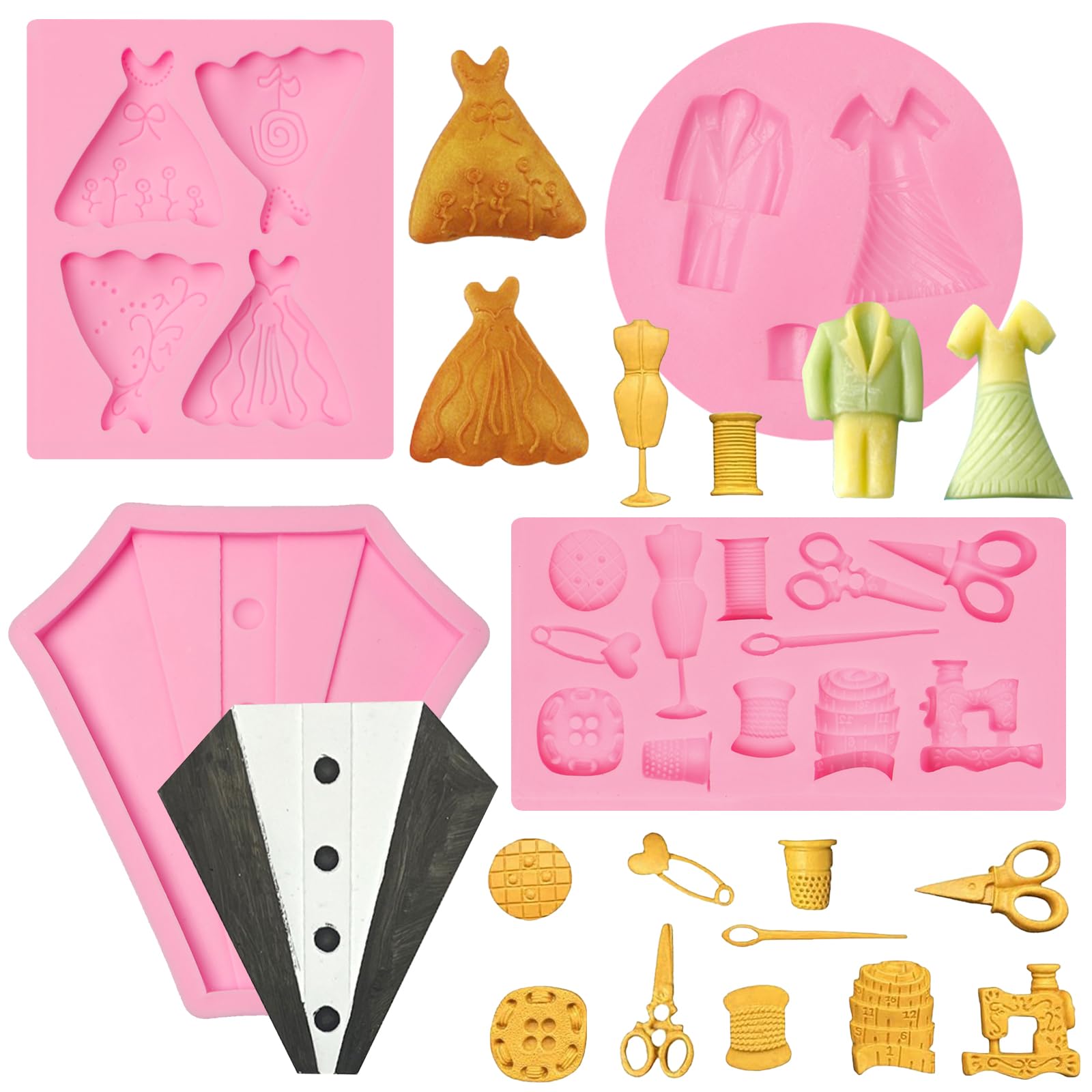 Wedding Silicone Mold Set, Sewing Theme, 4Piece Set