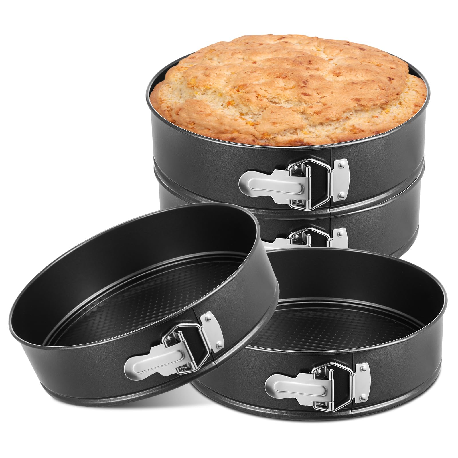 Funnymoom 4 Pcs 10 Inch Non Stick Springform Pan with Removable Bottom Carbon Steel Round Springform Cheesecake Pan with Stainle