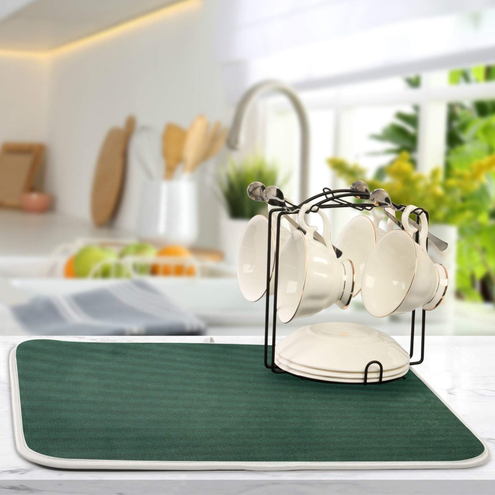 Qilmy Hunter Green Dish Drying Mats Tableware Absorption Water Mat Home Decor Drying Pad For Kitchen Countertop, 18 X 24 Inch