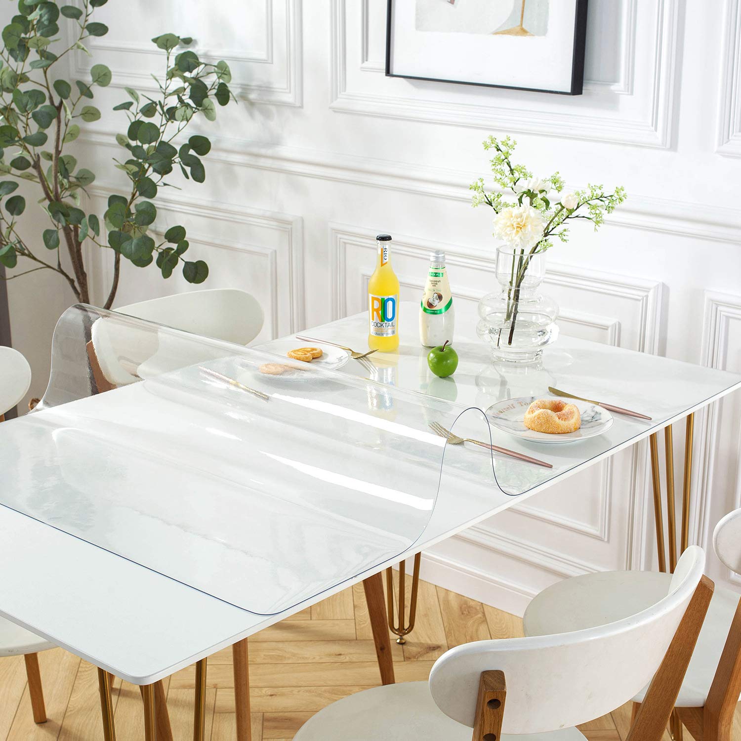 OstepDecor Clear Table Protector  78 x 42 Inch Clear Table Cover  1.5mm Thick Plastic Table Protector for Dining Room Table  Clear Tablecloth Protector  Clear Table Pad for Kitchen Wood Grain