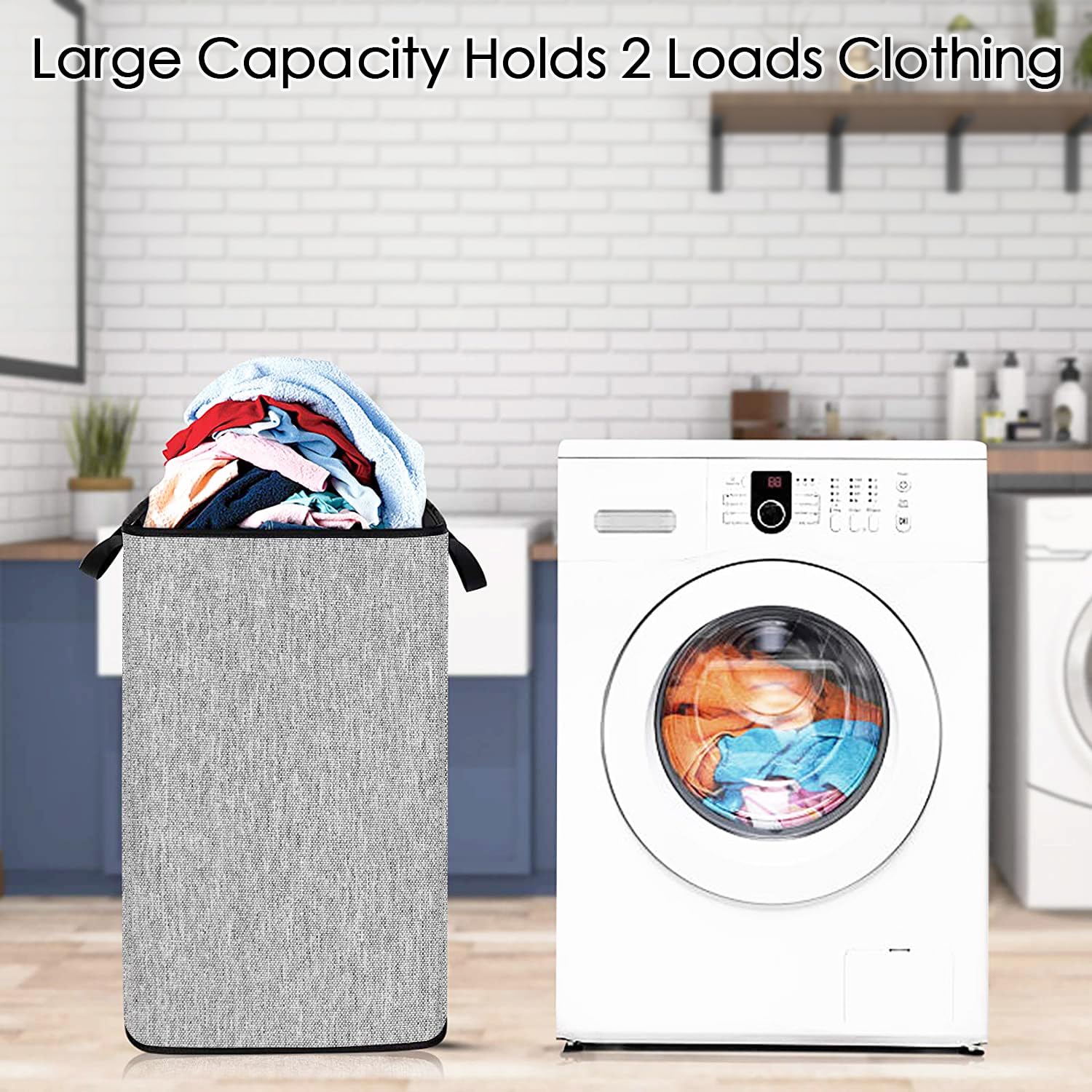 SNIGJAT Large Grey Laundry Hamper, 80L Collapsible Basket with Sturdy Handles for Bedroom and College Dorm