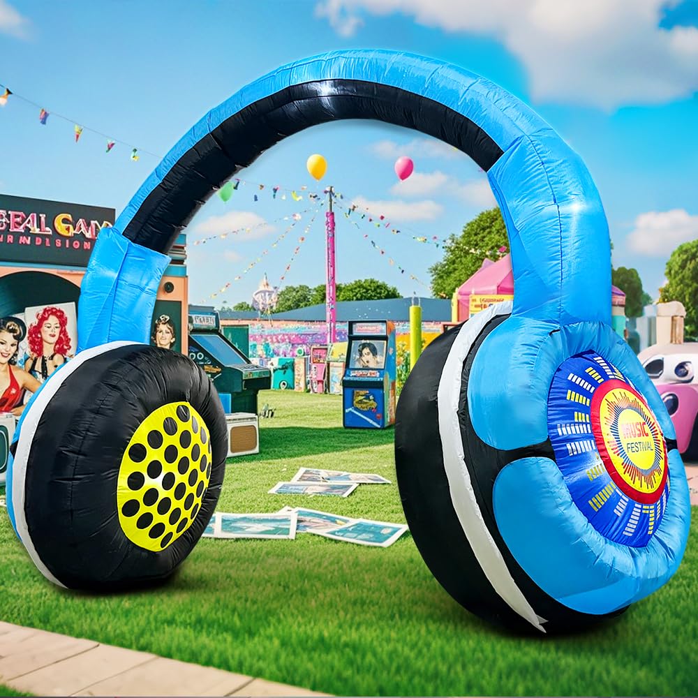 10FT Christmas Inflatable Headphones Archway Party Decorations, 80 s 90 s Party Decoration, Blow up LED Lights Favors for 80s 90