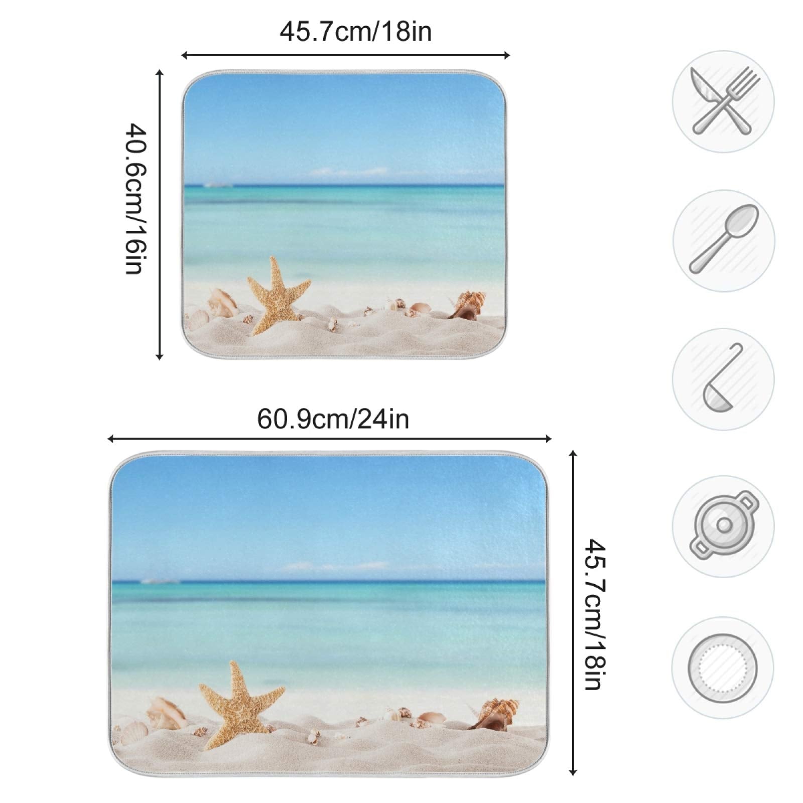 Summer Starfish Sandy Dish Drying Mat Seaside Coast Dry Pad Bottle Dryer Rack Kitchen Decor Absorbent Easy Clean Drainer Mats Fo