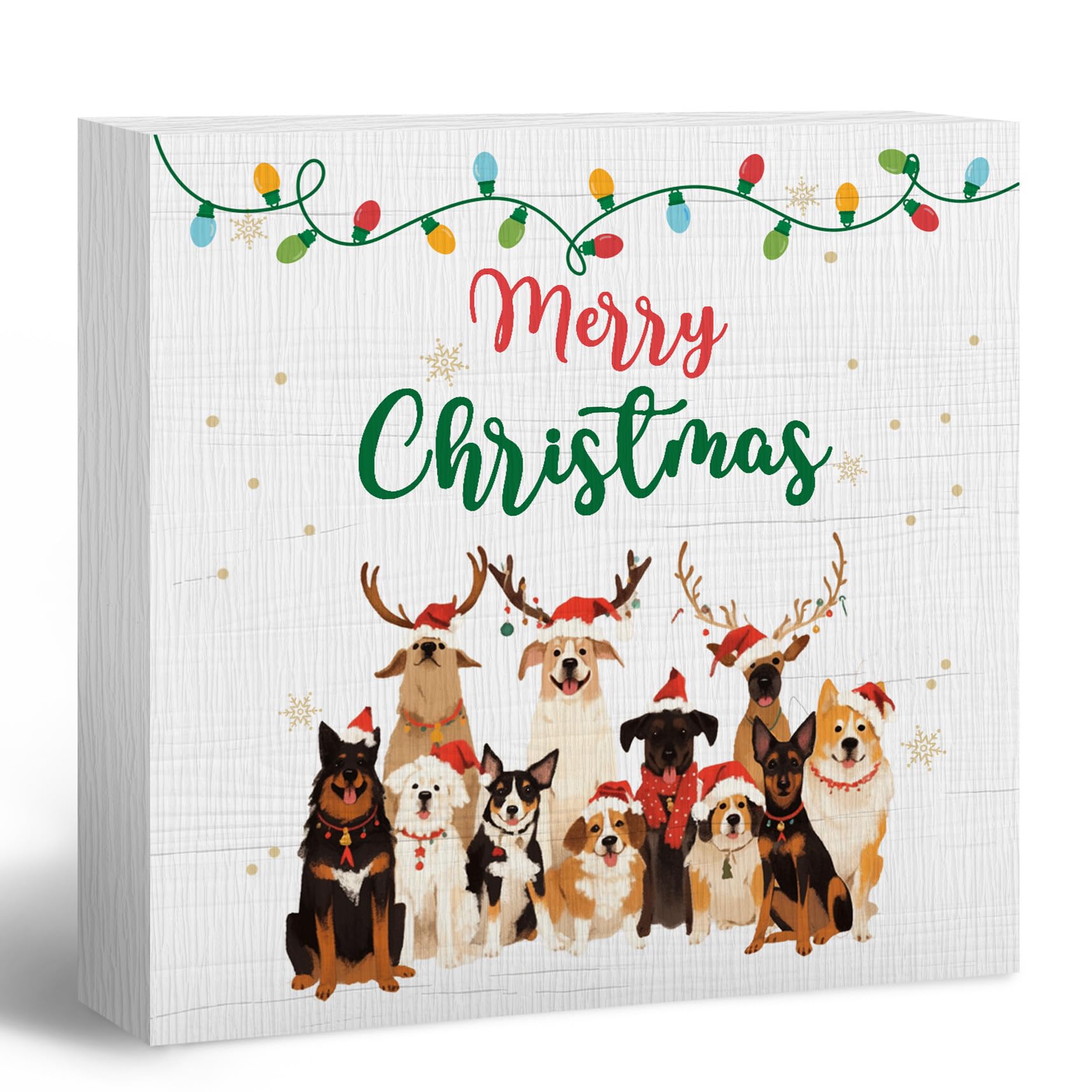 ANIANG Merry Christmas Wooden Box Sign - Christmas Desk Decor, Dog Decorations, Wood Block Box Sign Plaque For Office Home Wall 