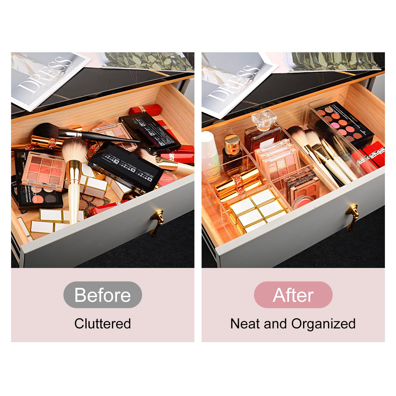 JessLab 3 Cube Sections Drawer organizer  Acrylic Stackable drawer Organizer  Makeup Organizer for Vanity  Countertop  Bathroom  Kitchen and Cabinet Storage  Designed in New York