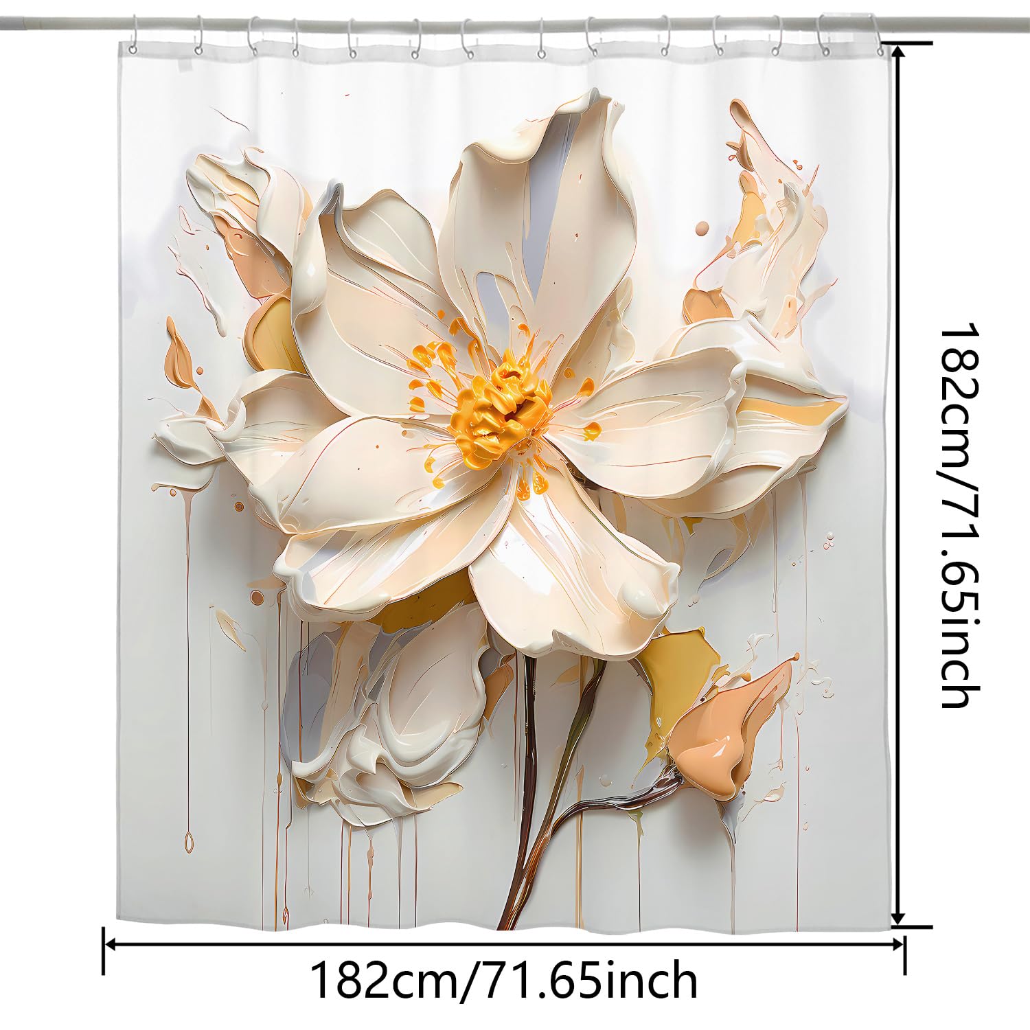 Elegant Beige White Floral Shower Curtain For Modern Bathrooms, Large Flower Artistic Style Waterproof Fabric Bathroom Decor, Wa