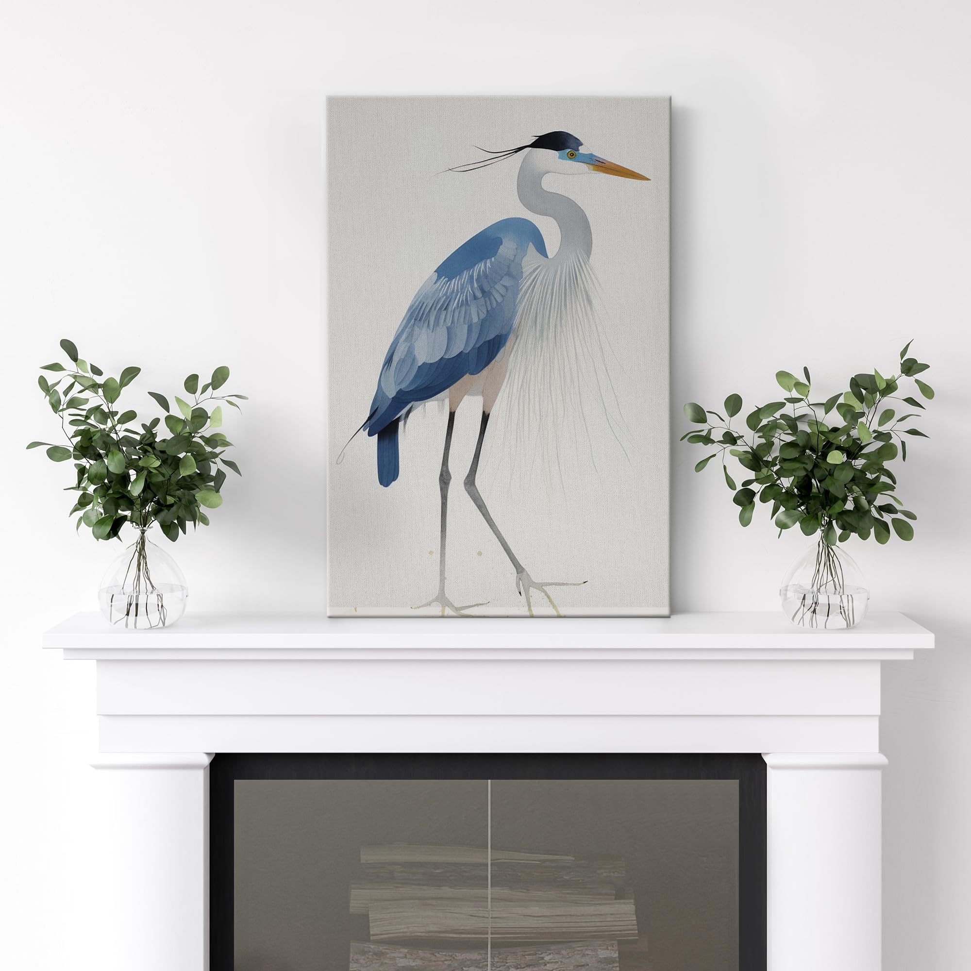 Wall26 Canvas Print Wall Art Watercolor Pastel Blue Heron Bird Side Profile Animals Wilderness Illustrations Modern Art Antique