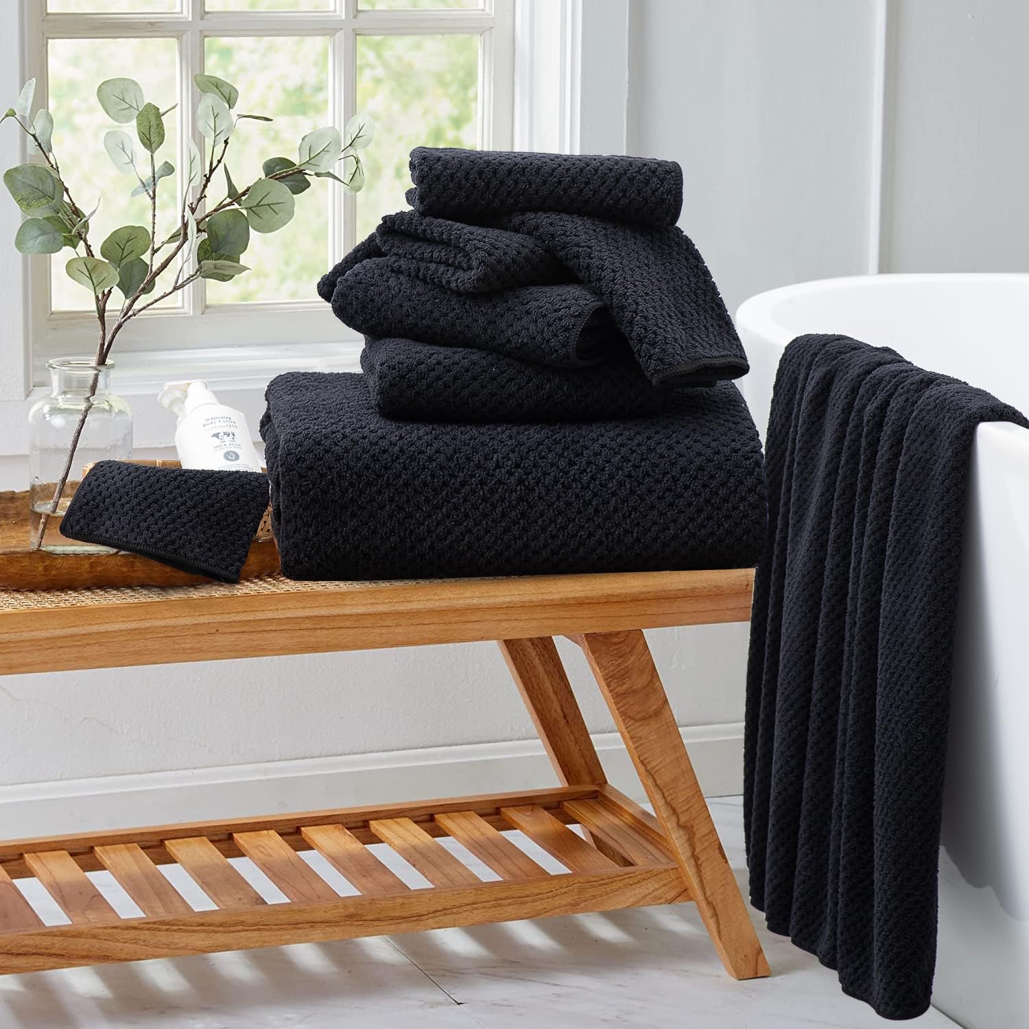 Black Hand Towels Set 2 Pack-16X31   ,Ultra Soft Microfibers Bathroom Towel Set Highly Absorbent Quick Dry Luxury Premium Towel