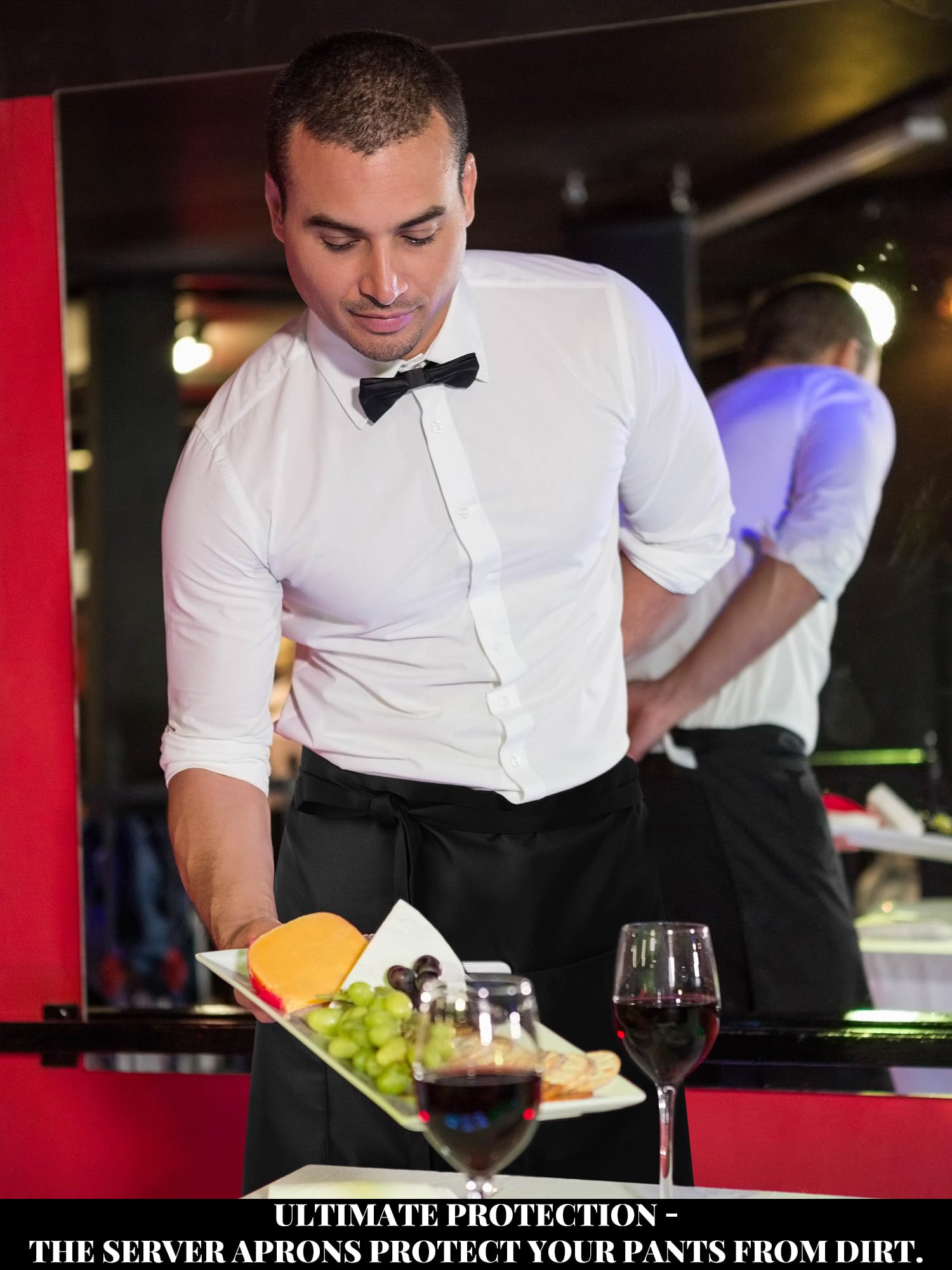 Twistover 5 Pack Half Bistro Aprons With 2 Pockets Unisex Black Server Apron With Extra Long Front Waist Ties For Men Women