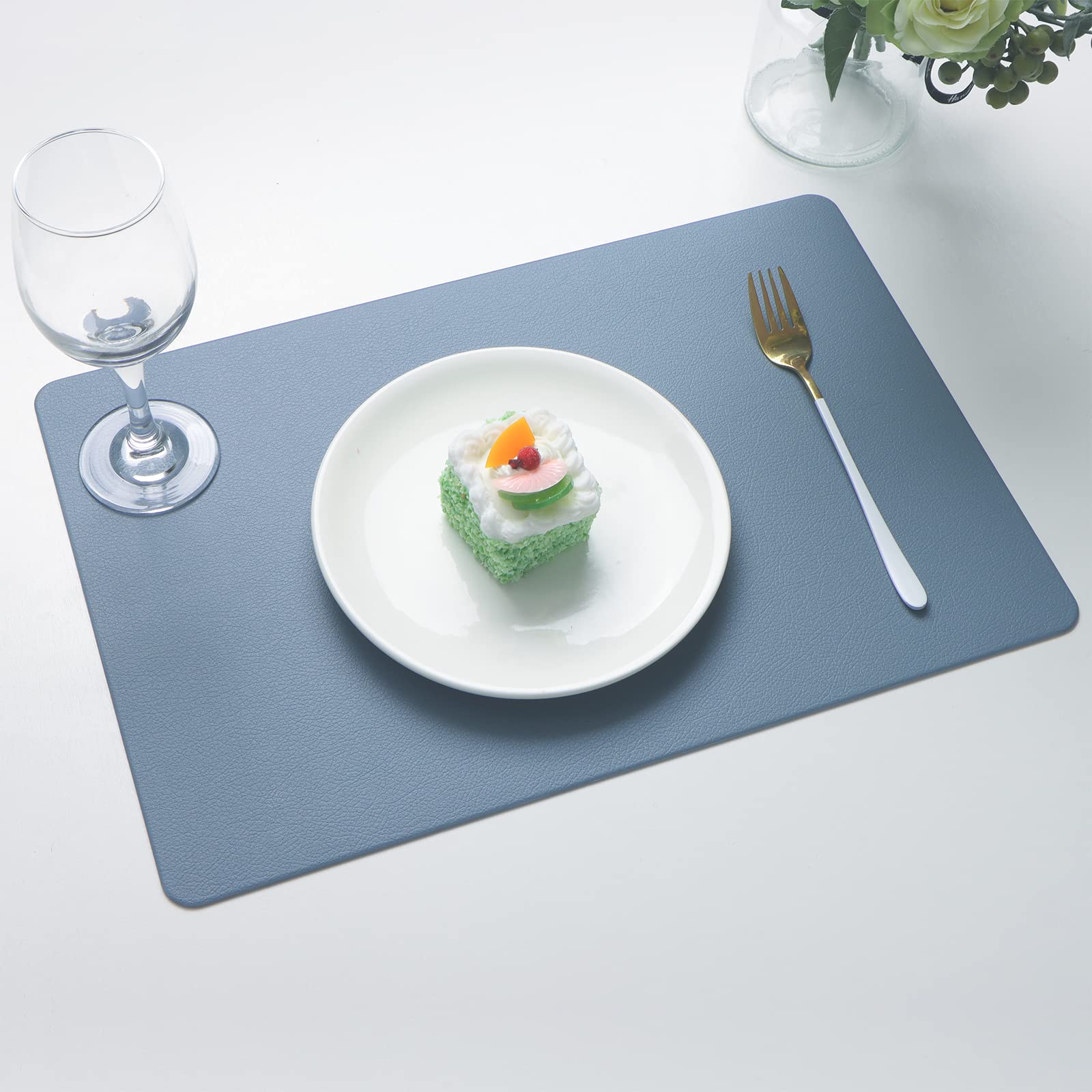 Vinjiasin Blue Placemats Set Of 4 For Dining Table Waterproof Wipeable Leather Placemat Heat Resistant Durable Kitchen Table Mat