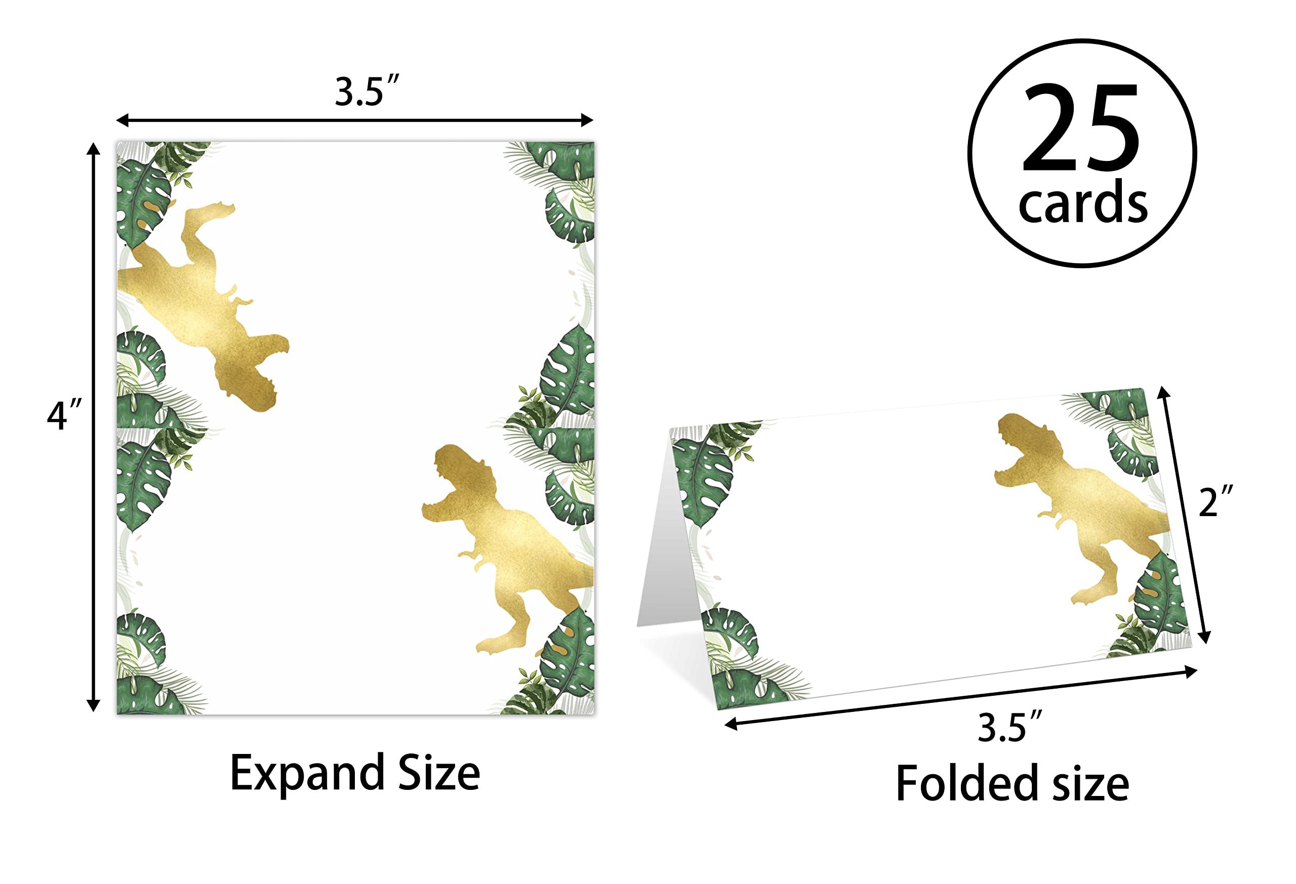 Place Cards For Wedding, Birthday Or Party, Dinosaur Filled-In Name Place Cards, Foldover Seating Table Cards, 25 Pack, Folds In