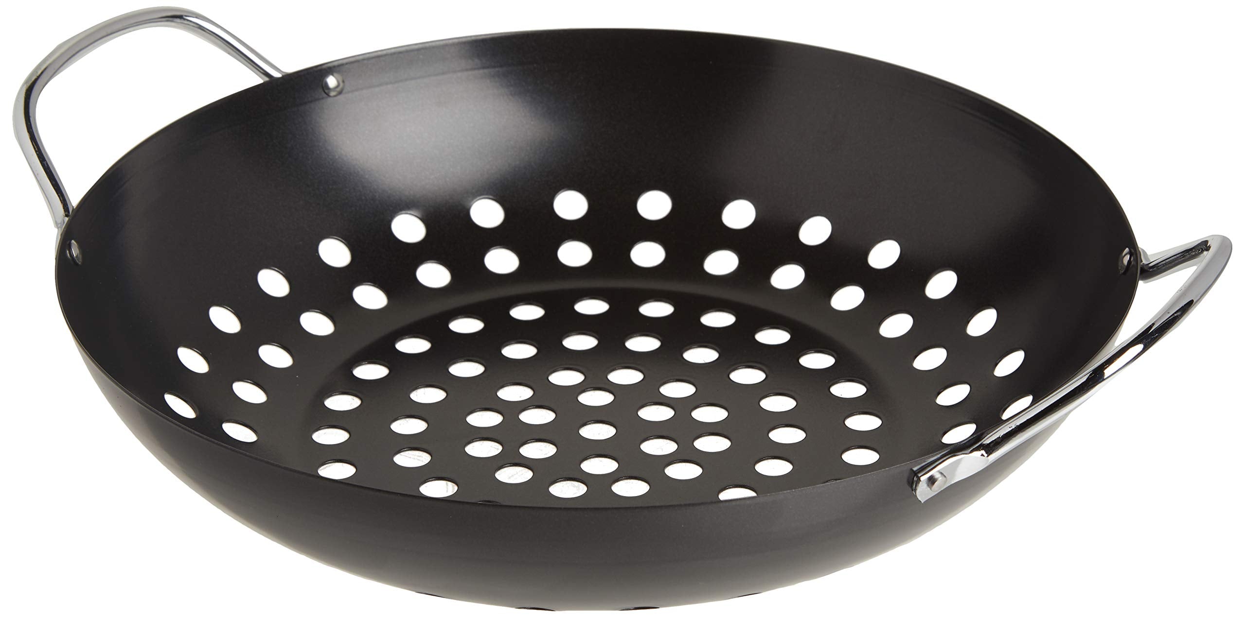 Tablecraft Bbq Metal Handle 13-Inch Non Stick Coating Round Grilling Wok, Small, Black