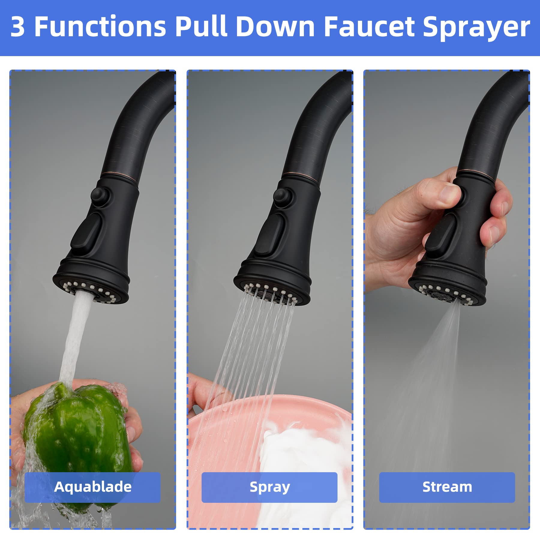 Universal Pull Down Spray Head 3 Modes For Kitchen Faucet, Kitchen Sink Faucet Aerator Sprayer Nozzle, Faucet Head Replacement C