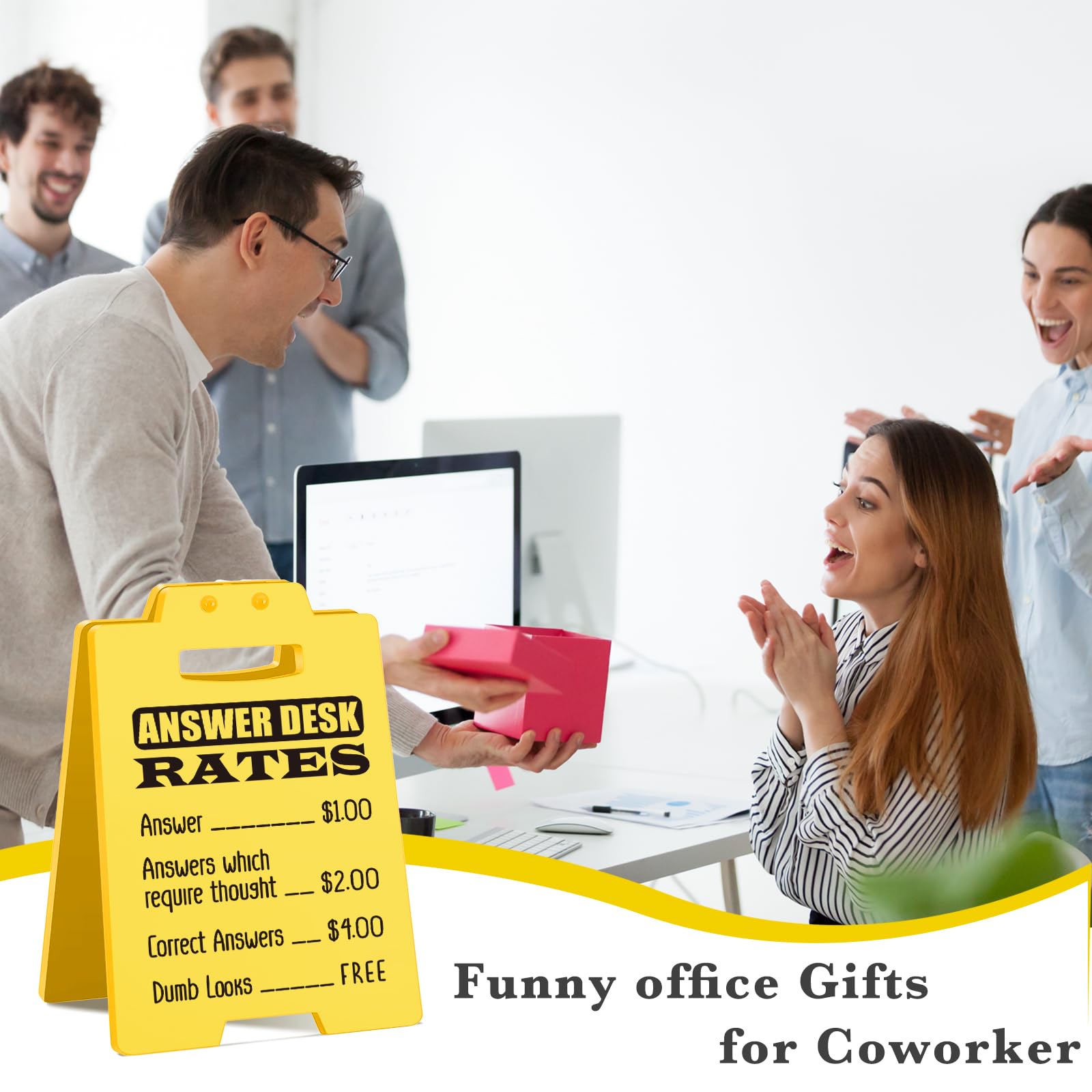 Funny Answer Desk Rates Sign - Humorous Office Desk Decor for Work Friends, Teams, Coworkers, Boss - Sarcastic Gag Gift for Birt