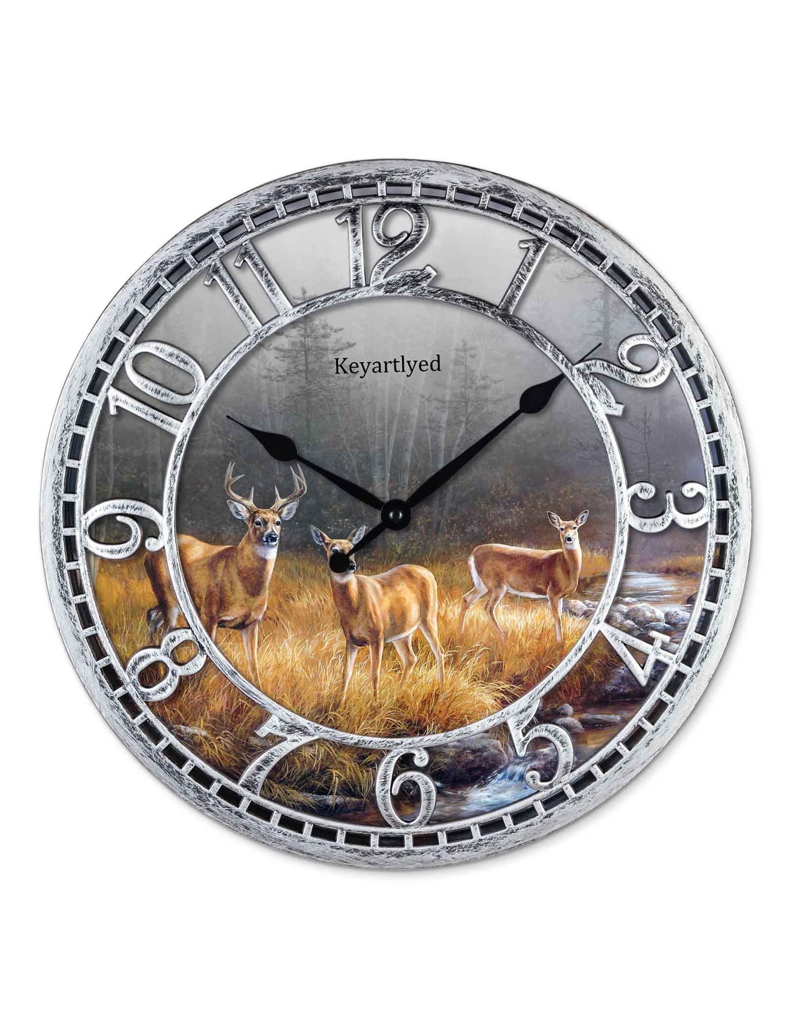 WANGIRO Great Looking Deer Clock Wildlife Wall Clock Silent Non Ticking Battery Operated 12 Inch Quality Plastic Round Wall Cloc