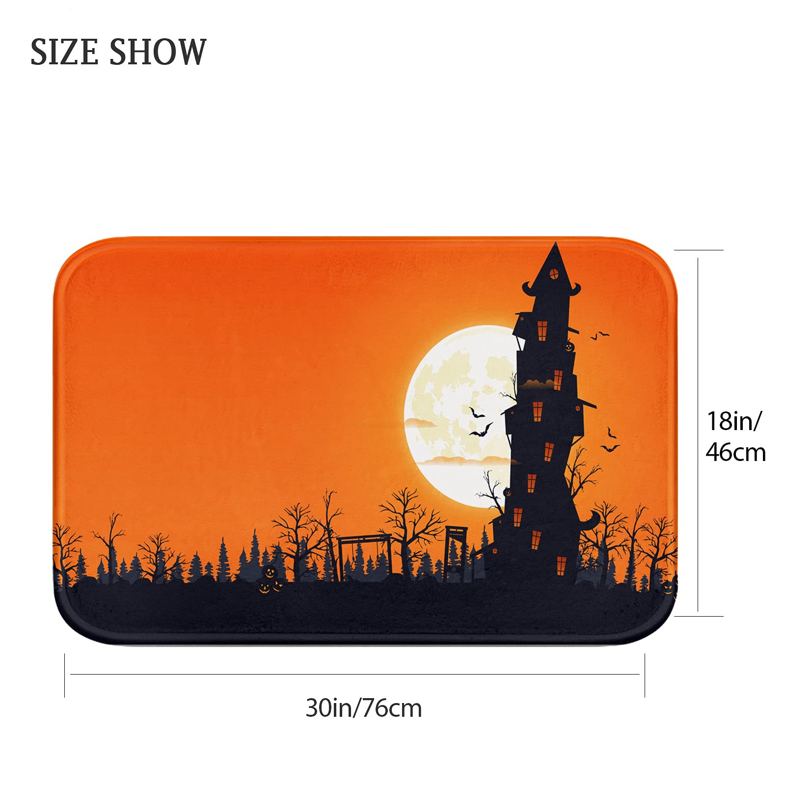 Britimes Bath Mat for Bathroom, No Slip, Halloween Theme Orange Washable Cover Floor Rug Carpets Floor Mat Bathroom Decorations