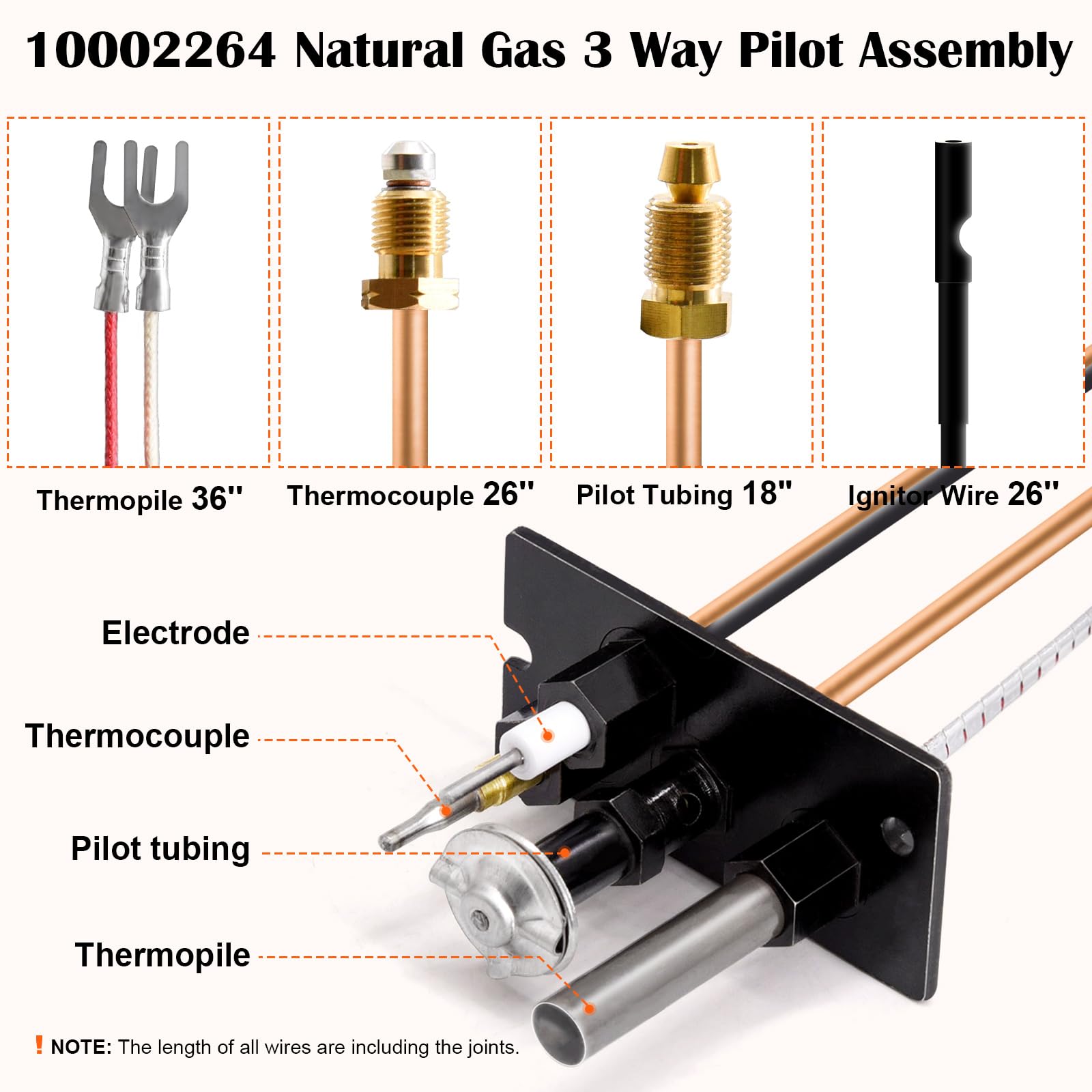 Hiorucet 10002264 Natural Gas 3 Way Pilot Assembly Kits For Hht, Majestic, Monessen, Temco, And Vermont Castings Fireplaces, Srv