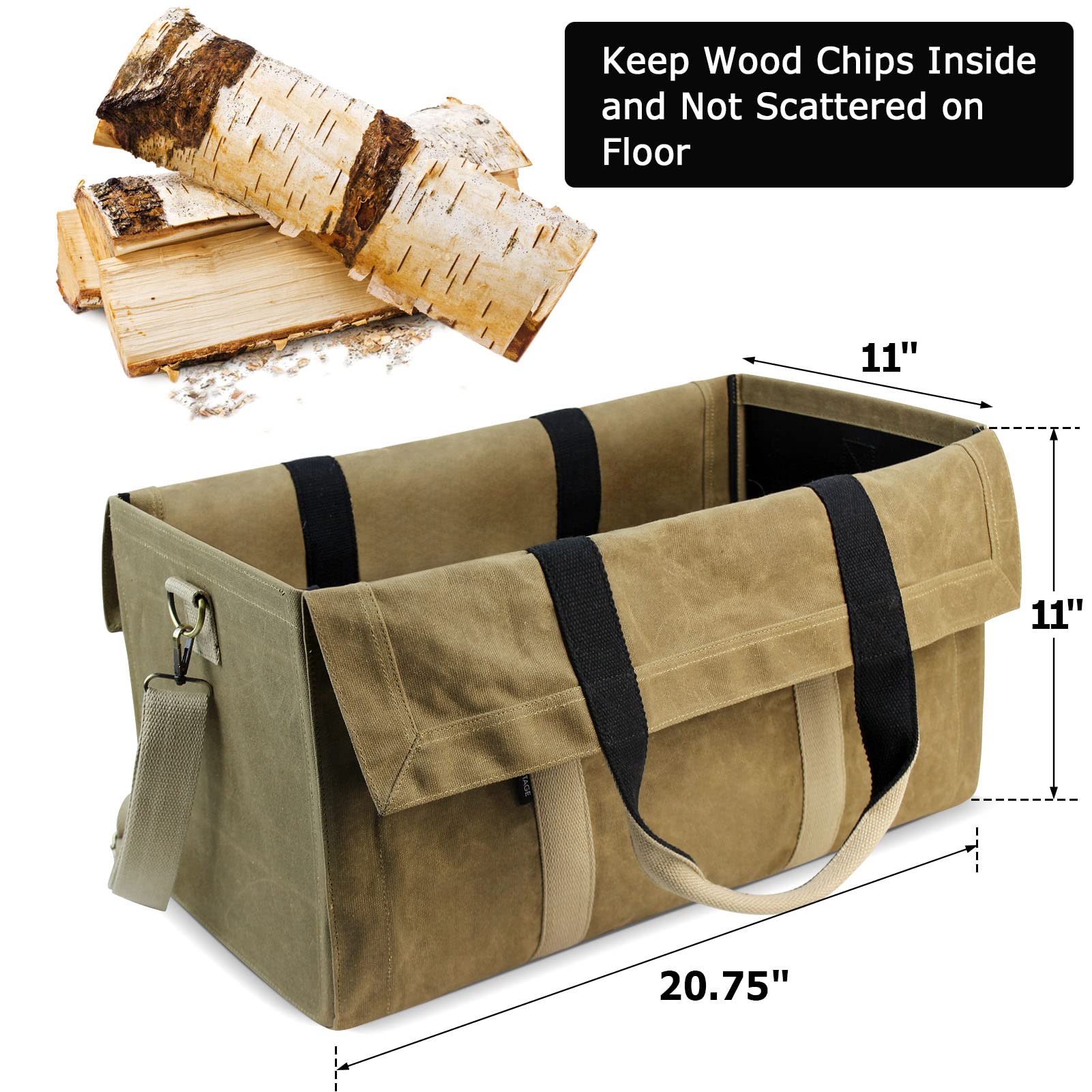 INNO STAGE 22oz Waxed Canvas Fire Wood Log Carrier Tote Bag for Fireplace with Patented Self Standing Design for Hay Hauling Outdoor Camping or BBQ Barbecue- Khaki