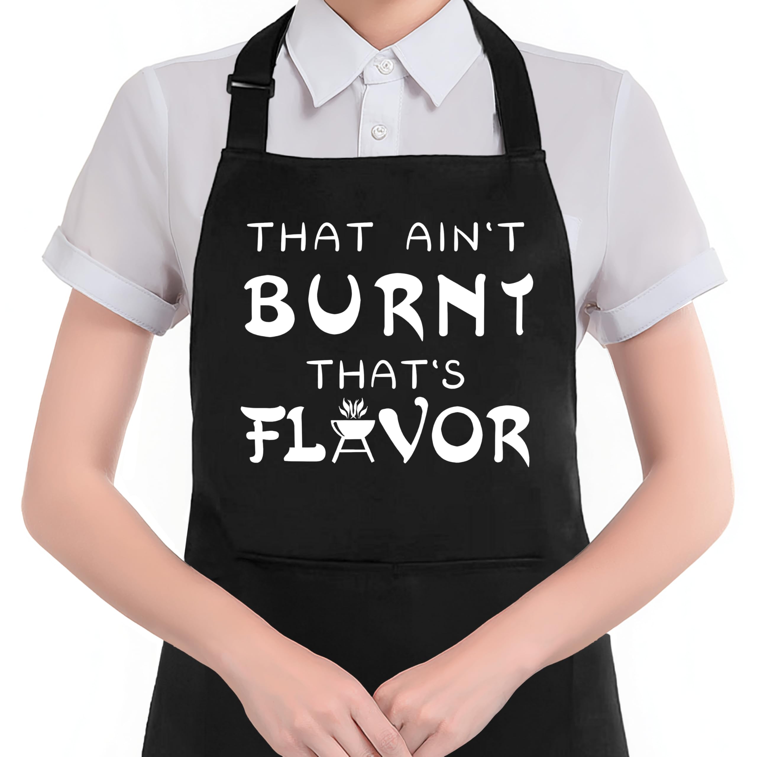 Hugane Humorous Grilling Apron With Pockets, Gifts For Grill Bbq Lovers, That AinT Burnt ThatS Flavor Waterproof Adjustable Co