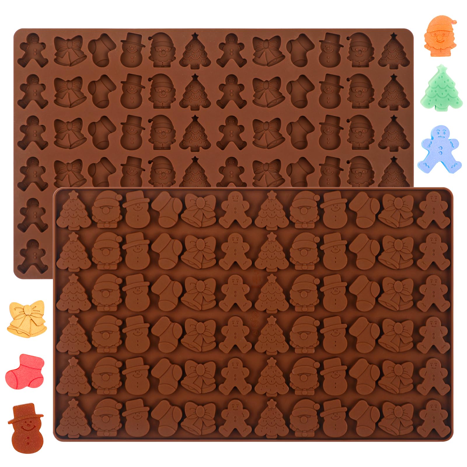 Webake Christmas Silicone Molds, 72-Cavity Mini Christmas Mold Shaped With Christmas Tree, Santa Claus, Gingerbread Man For Choc