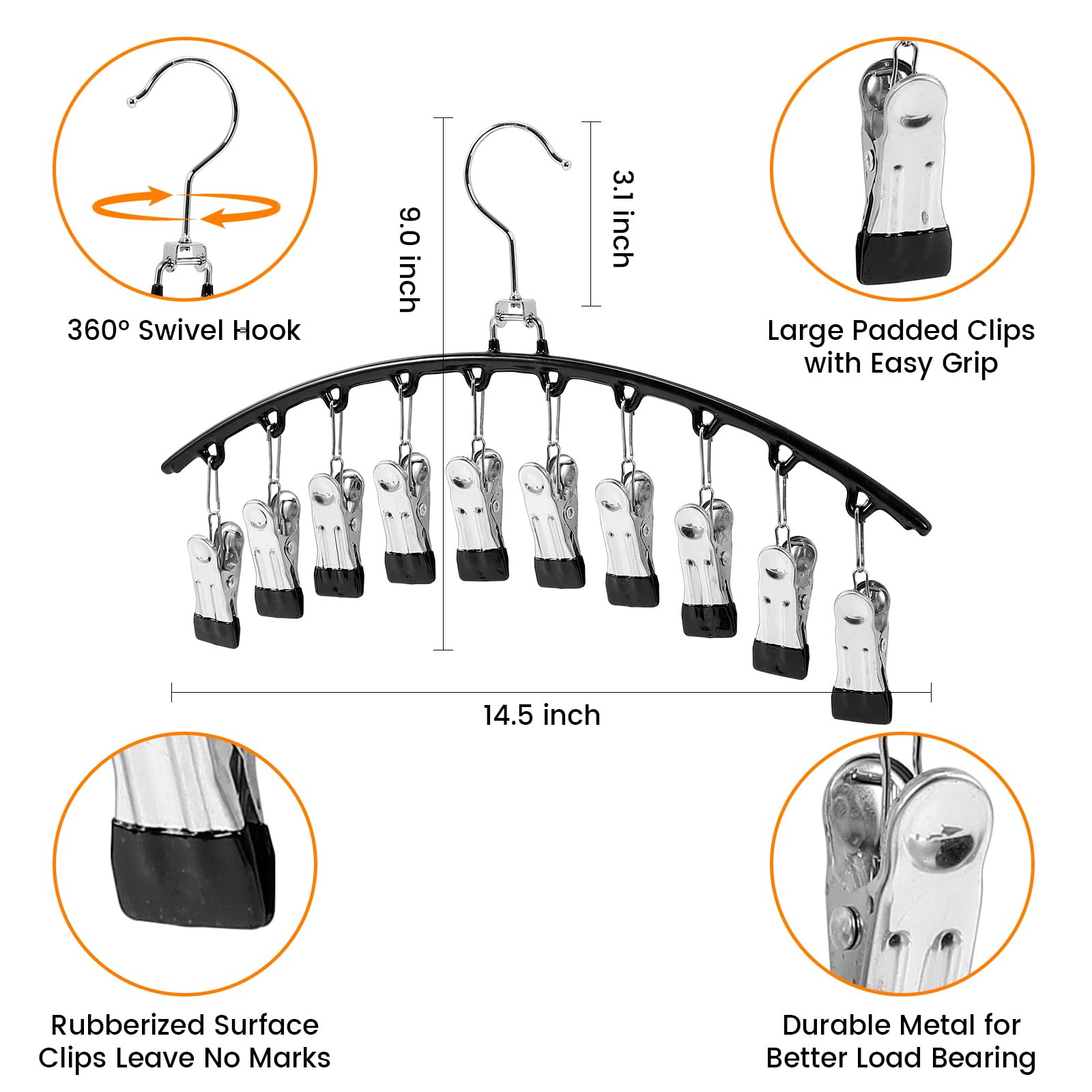 Legging Organizer For Closet, 2 Pack Metal Yoga Pants Hangers W/10 Clips Holds 20 Leggings/Hats/Jeans/Skirts Space Saving Closet