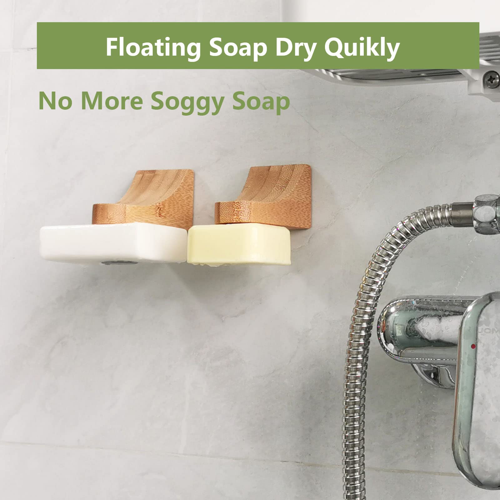 (2Sets)Bamboo Magnetic Bar Soap Holder For Shower Wall,Magnet Soap Saver For Bar Soaps Self Draining,Shower Storage For Soaps &