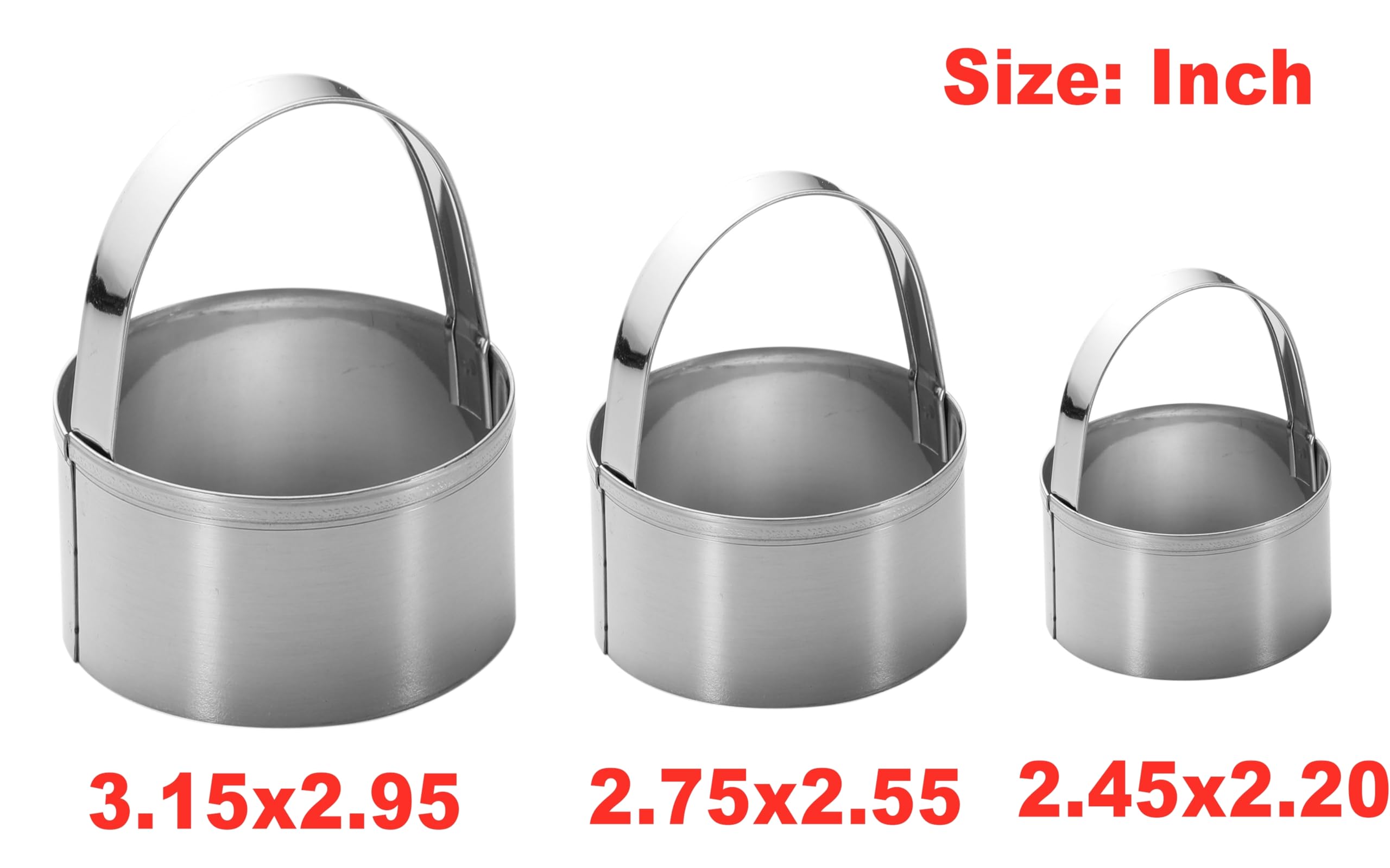 Maykito 3 Pieces Round Biscuit Cutter with Handle - Stainless Steel Round Circle Doughnut Cutter Baking Molds Assorted Size