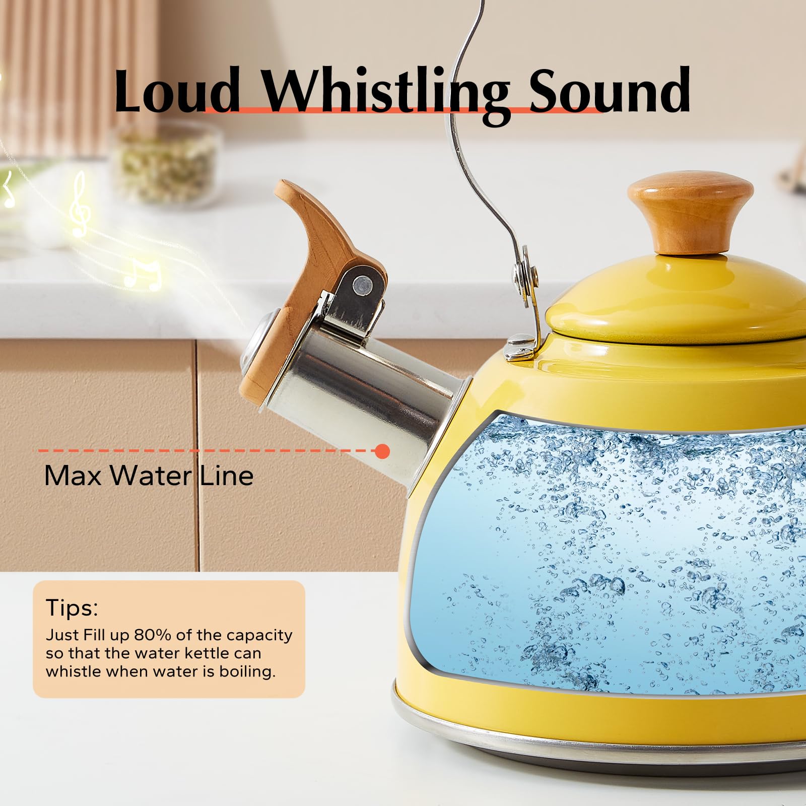 Rockurwok Tea Kettle, Tea Pot With Cool Touch Ergonomic Handle, Tea Kettle Food Grade Stainless Steel, Tea Kettle Stovetop, Kett