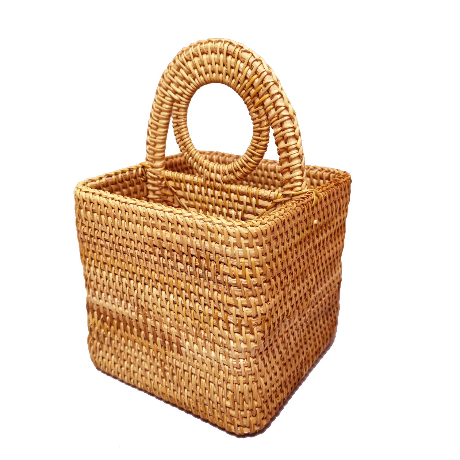I-Lan Handwoven Rattan Square 2-Compartment Storage Box Cosmetics Desk Organizer Utensil And Handicrafts Home Decorative Serving