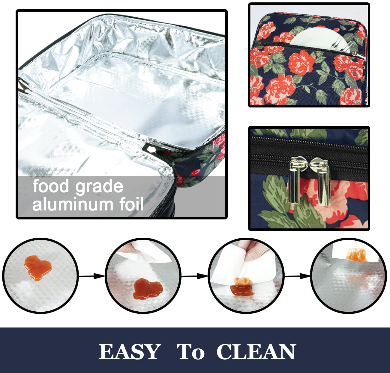 Vuudh Double Insulated Casserole Carrier - Expandable Thermal Food Carrier, Casserole Dish Carrier For Hot Or Cold Food, Foil Pa