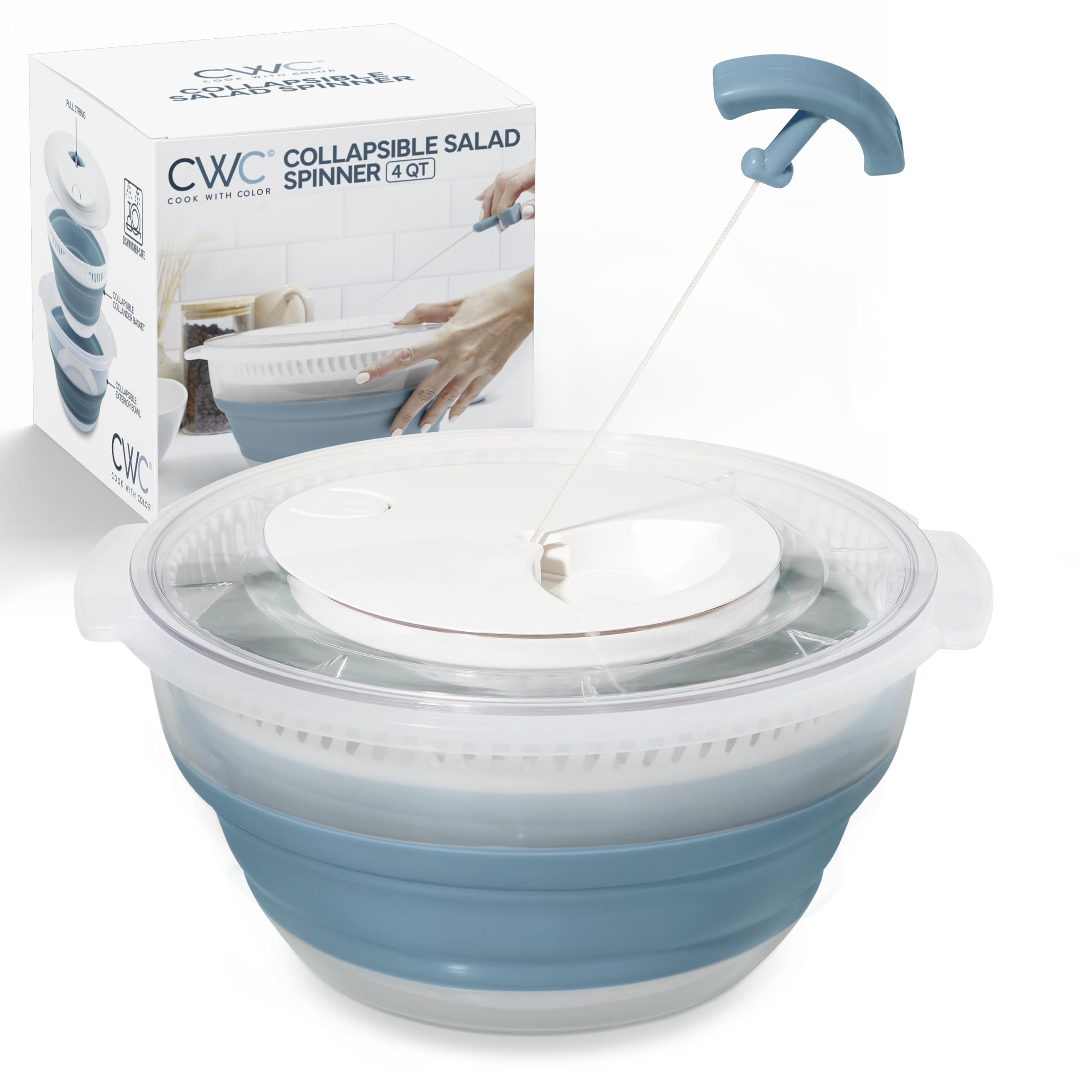 COOK WITH COLOR Collapsible Salad Spinner - 4 QT Space Saving Lettuce Dryer with Folding Collapsible Colander Great for Washing 