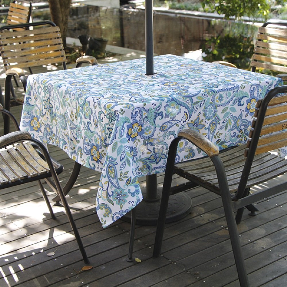 Melaluxe Spring/Summer Wrinkle-Free Waterproof Outdoor Tablecloth with Umbrella Hole and Zipper,60-Inch-by-102 Rectangle