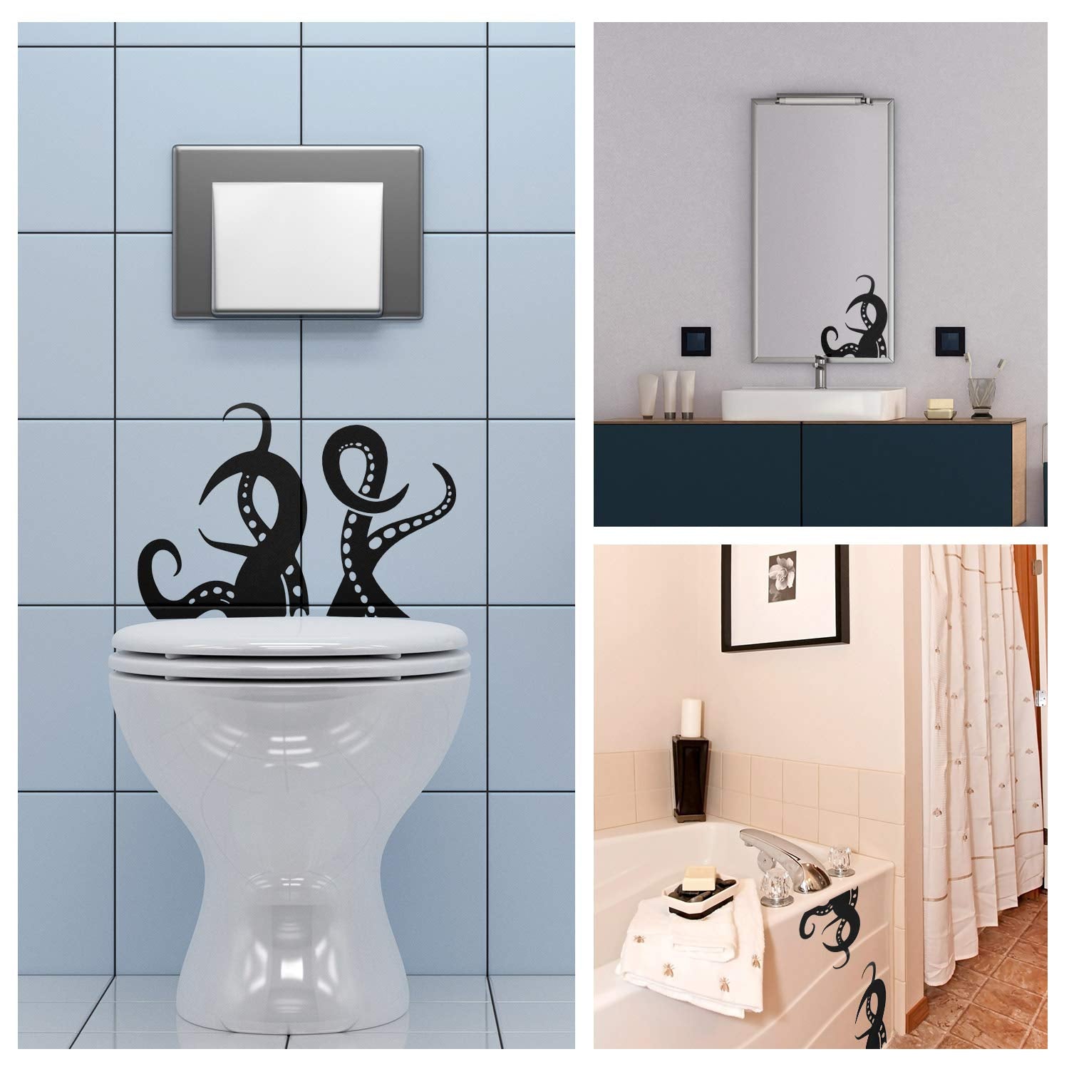 15 Pieces Kraken Octopus Toilet Tentacles Wall Decals Decor Sticker Octopus Toilet Home Decal Black Sea Creature Wall Art Sticke