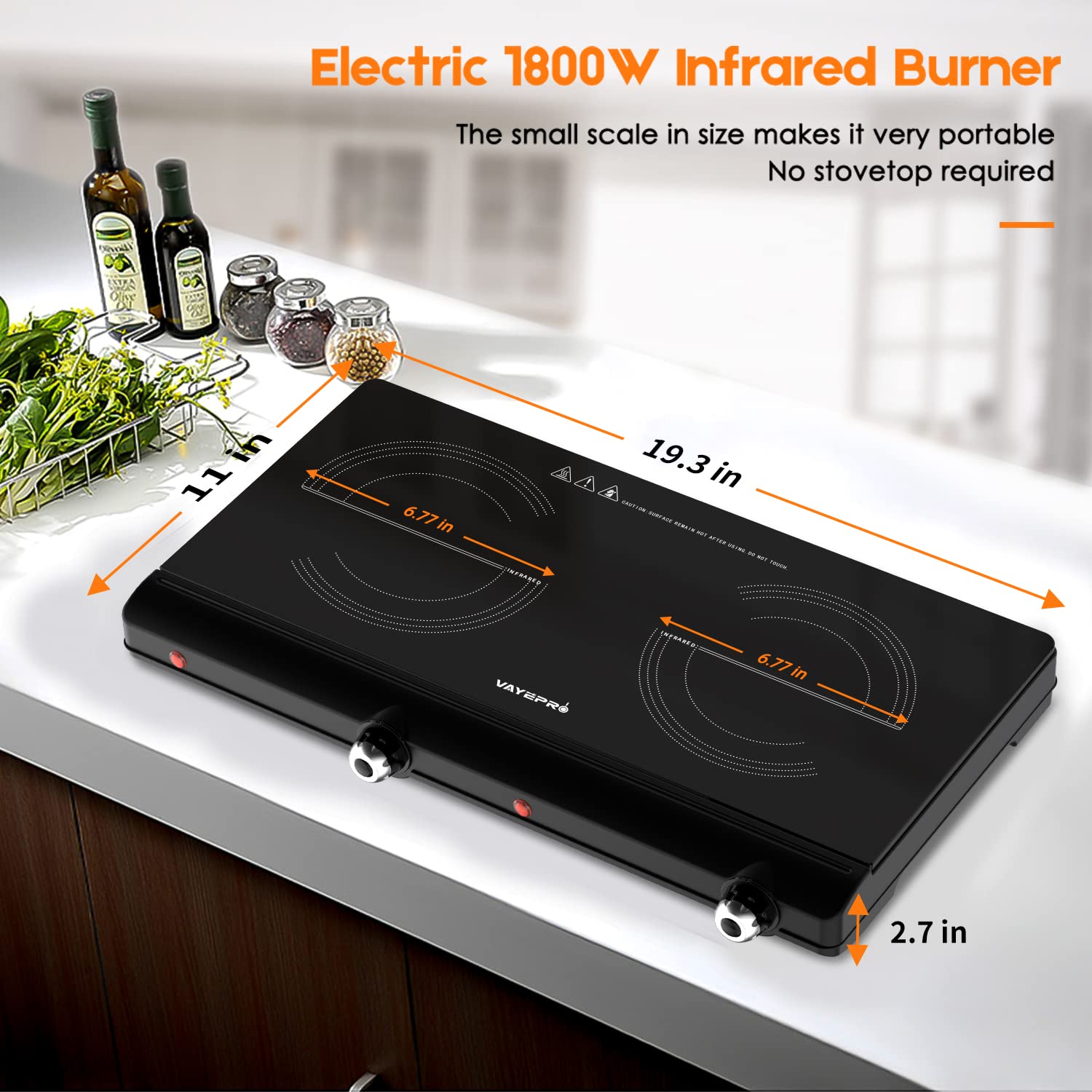 Electric Hot Plate For Cooking, Infrared Double Burner,1800W Portable Electric Stove,Heat-Up In Seconds,Countertop Cooktop For D