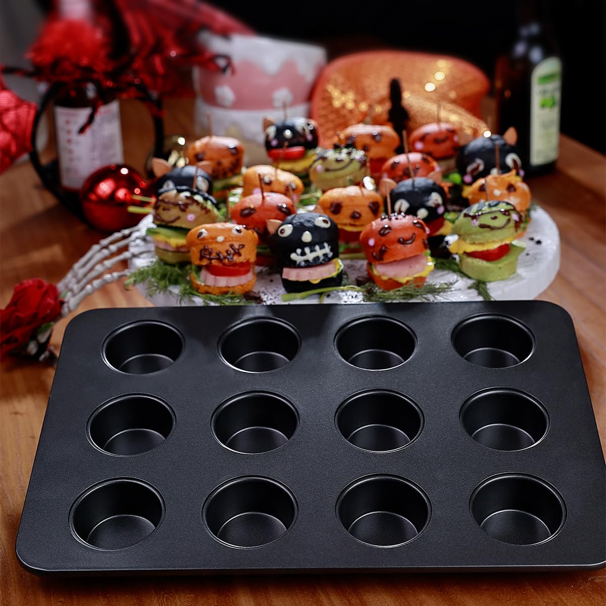 Elesinsoz 12 Cup Mini Small Muffin Cupcake Pan For Toaster Oven Air Fryer Nonstick Tiny Cake Quiche Cheesecake Tart Baking Tin T