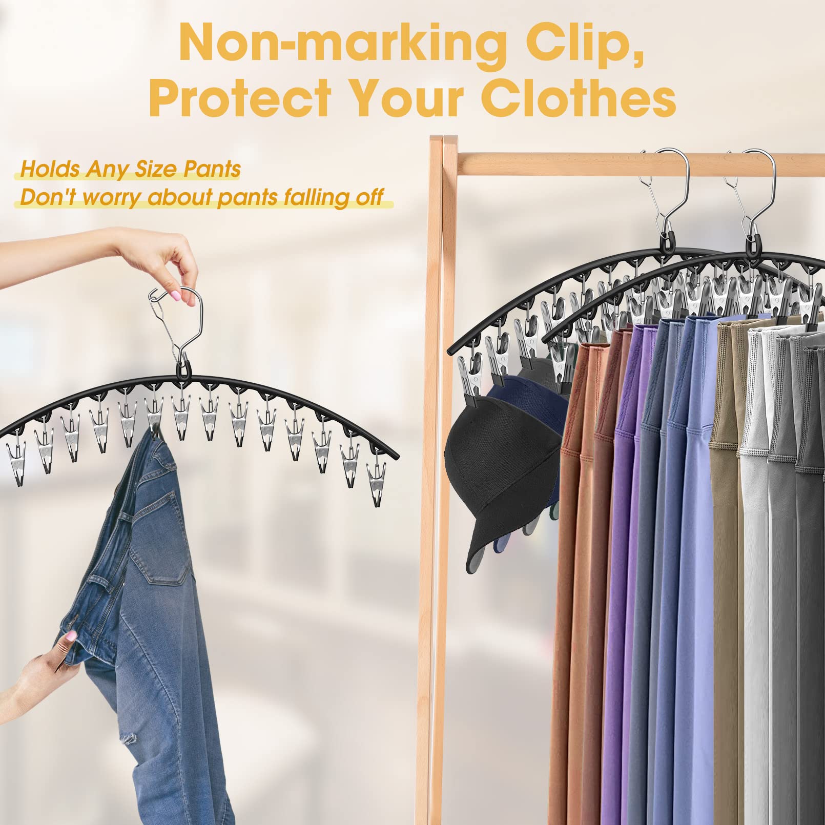 Upgrade Skirt Pants Hangers With Clips, Legging Organizer For Closet Hanging With 15 Cilps Holds 30 Leggings/Shorts/Jeans/Skirts