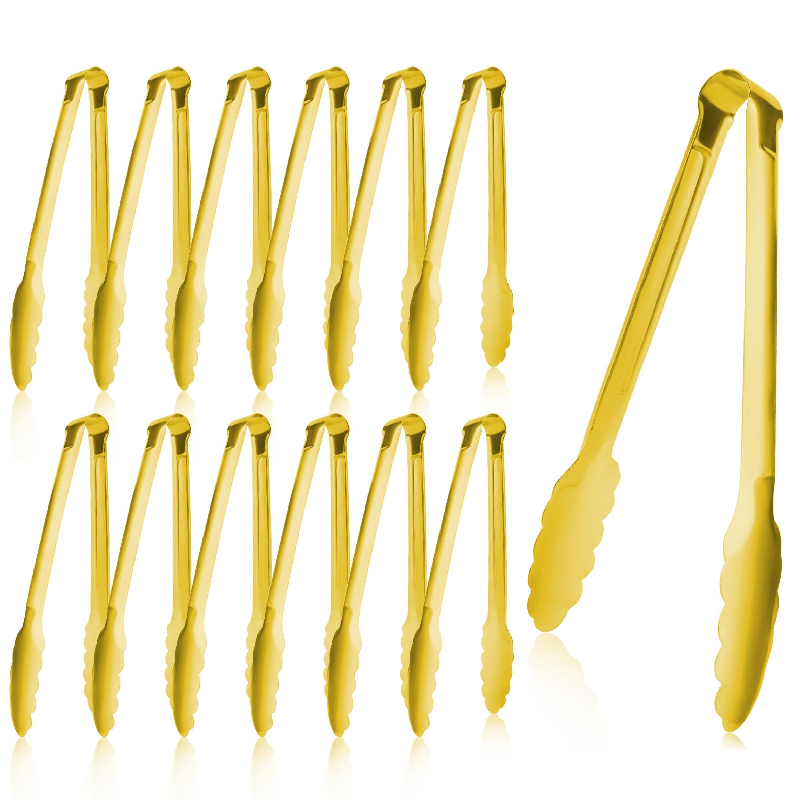 Gold Buffet Tongs 9 Inches Serving Tongs Heavy Duty Stainless steel Kitchen and BBQ Utility Tong Pack of 12 (Gold, 9inch)