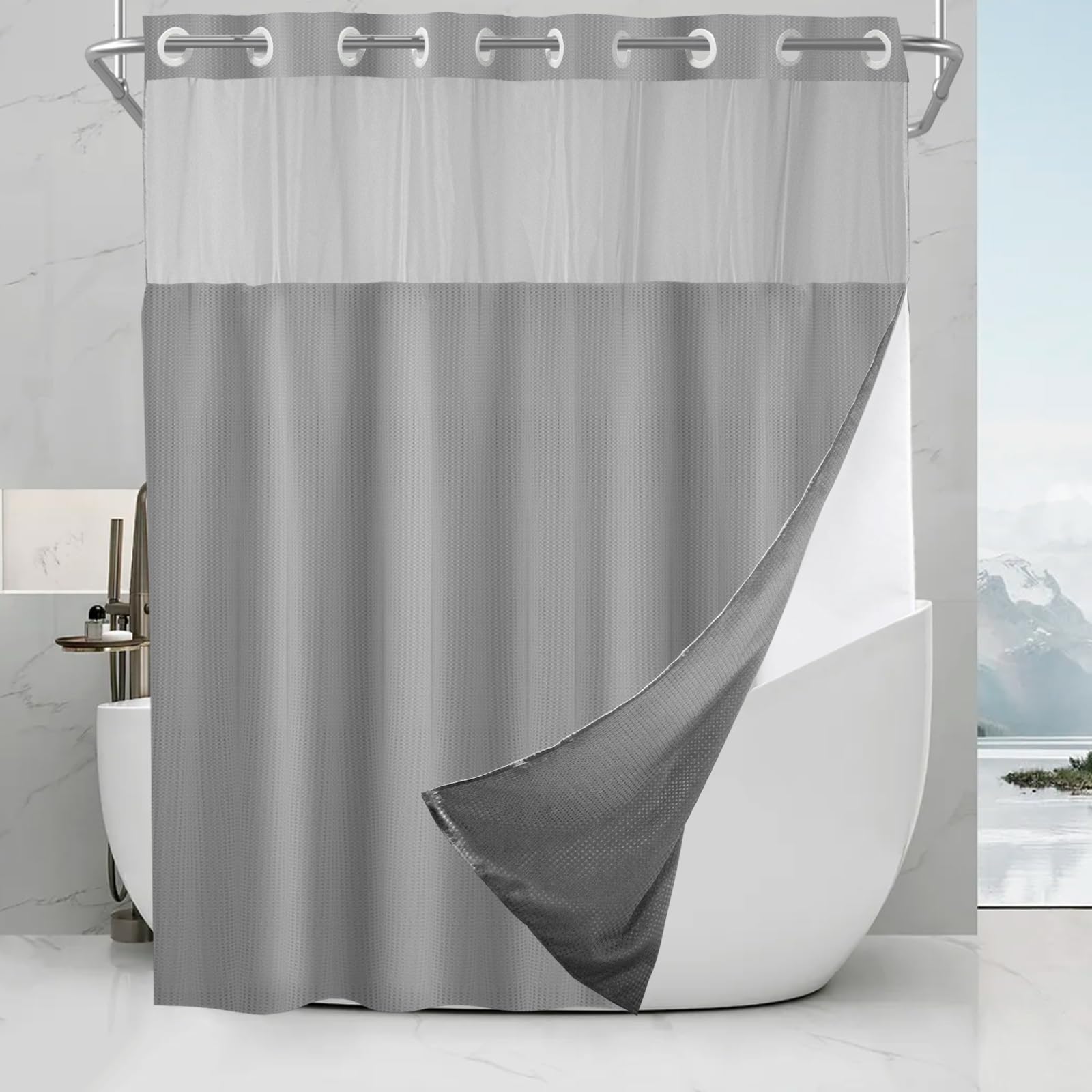 Final Friday Grey Waffle Weave Shower Curtain With Snap In Liner Polyester Fabric Hotel And Spa Bathroom Decor Set Waterproof De