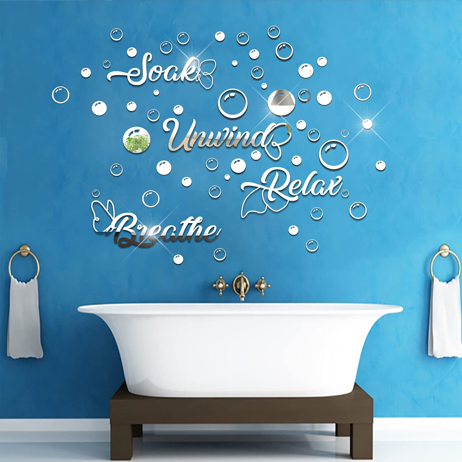 60 Pieces 3D Acrylic Mirror Wall Stickers Decor, Bathroom Diy Removable Mirror Wall Decals Sticker Decor Circle Bubbles For Bath