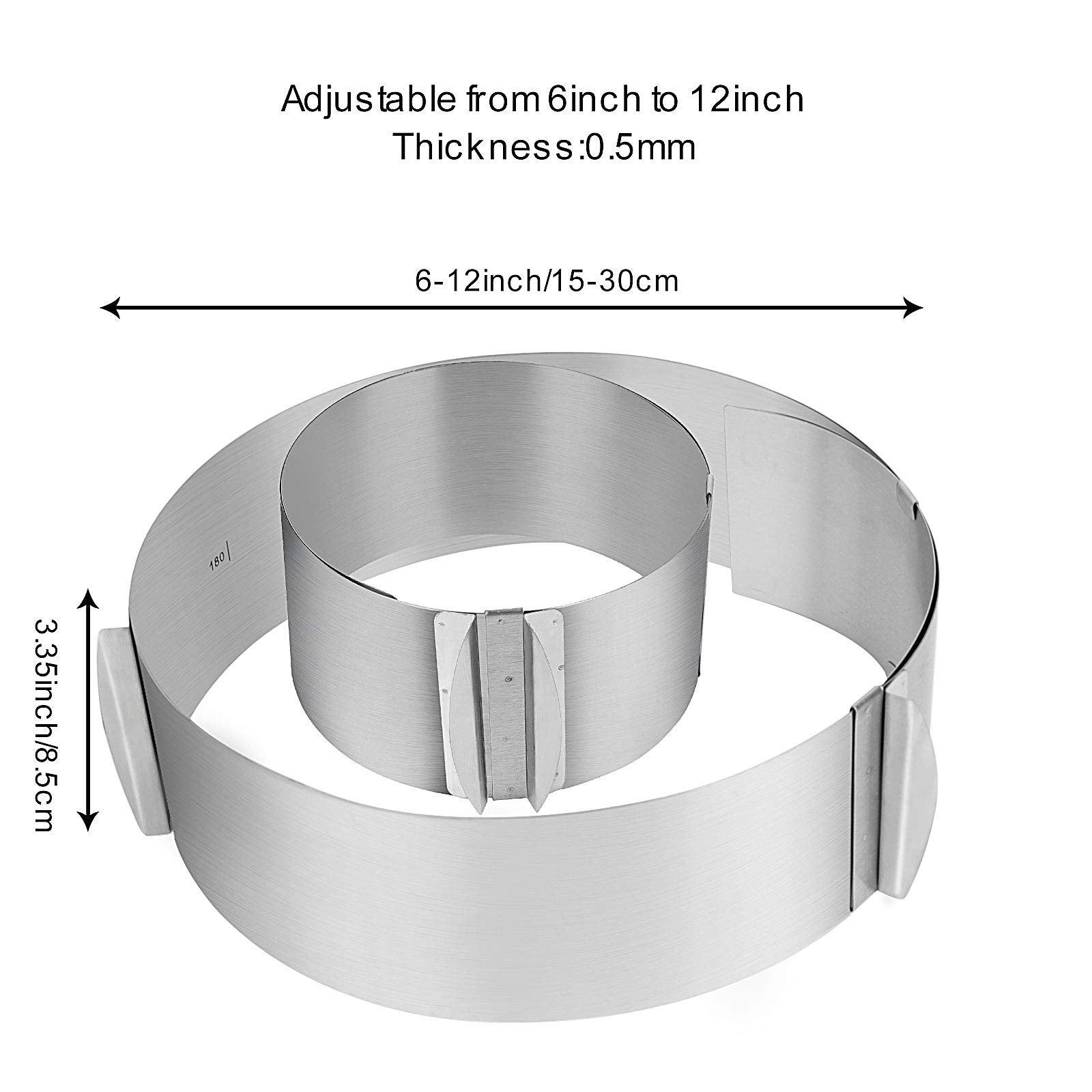 Zeonhei 2 Pcs 6 To 12 Inch Adjustable Stainless Steel Cake Mold Ring Set, Round Cake Mould Cake Mousse Ring Circle Mold Diy Past
