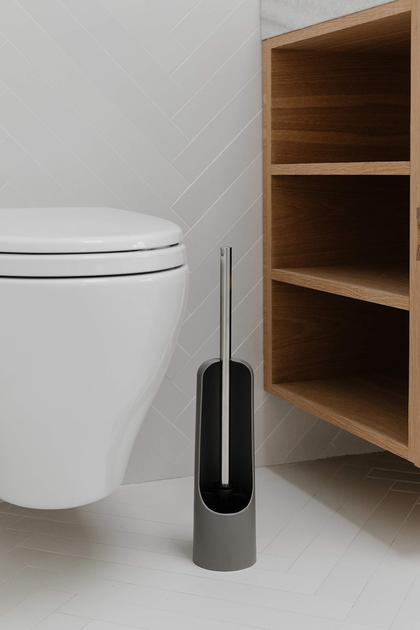 Umbra 023274-918 Touch Open Back Hideaway Holder - Durable, Slim, Plastic & Metal Toilet Bowl Cleaner With Rubber Finish-Soft An