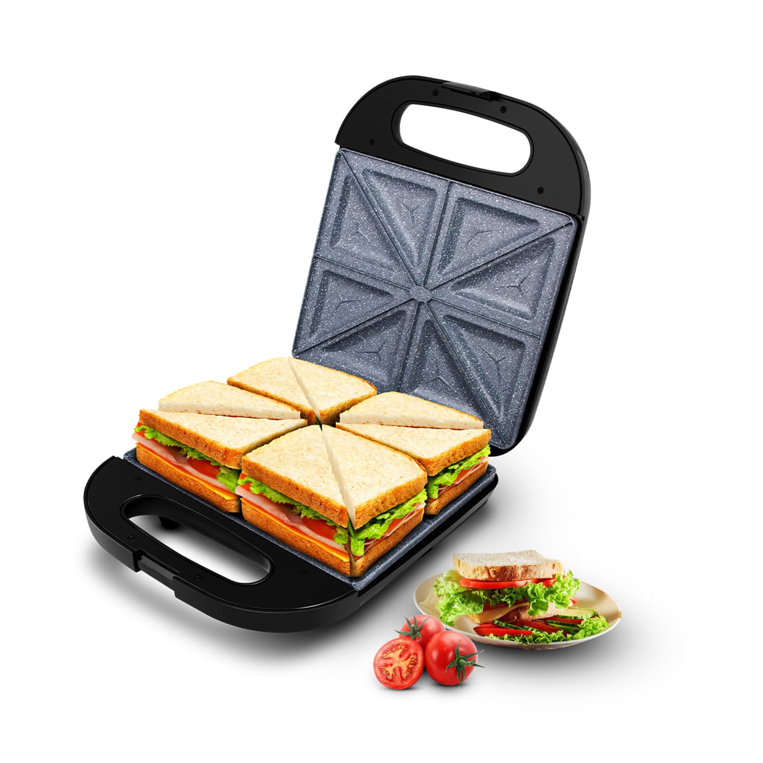 Wipro Elato Bs203 1400W Extra Large 4-Slice Sandwich Maker With Ceramic Plates|Cool Touch Body|Smart Led Indicator Lights|Auto C