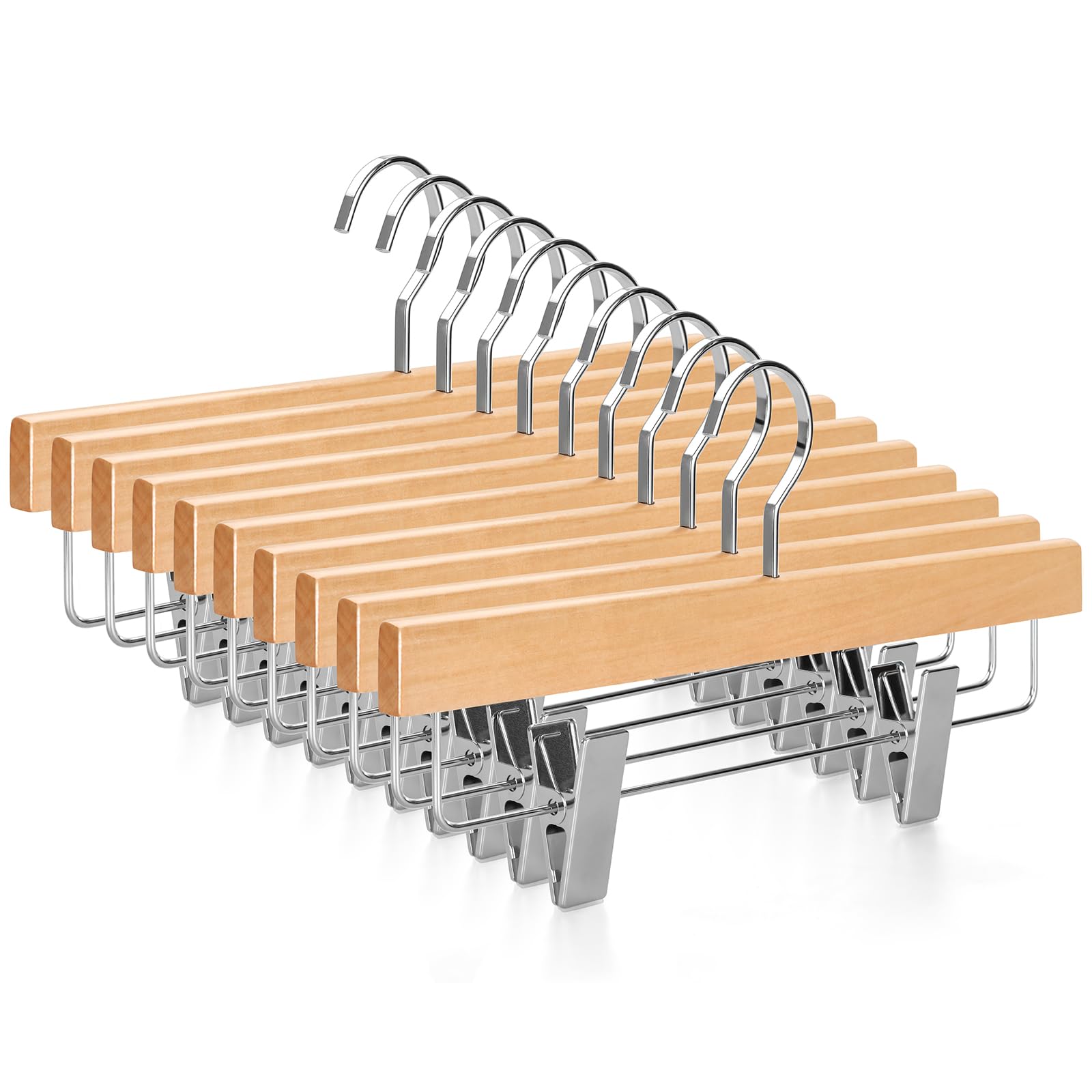 TOPIA HANGER Pants Hangers  Luxury Natural Wooden Hangers with Premium Metal Clips and 360 Swivel Anti-Rust Flat Hook  20-Pack Boutique Hangers for Skirts  Trousers  Jeans Slacks-CT03N