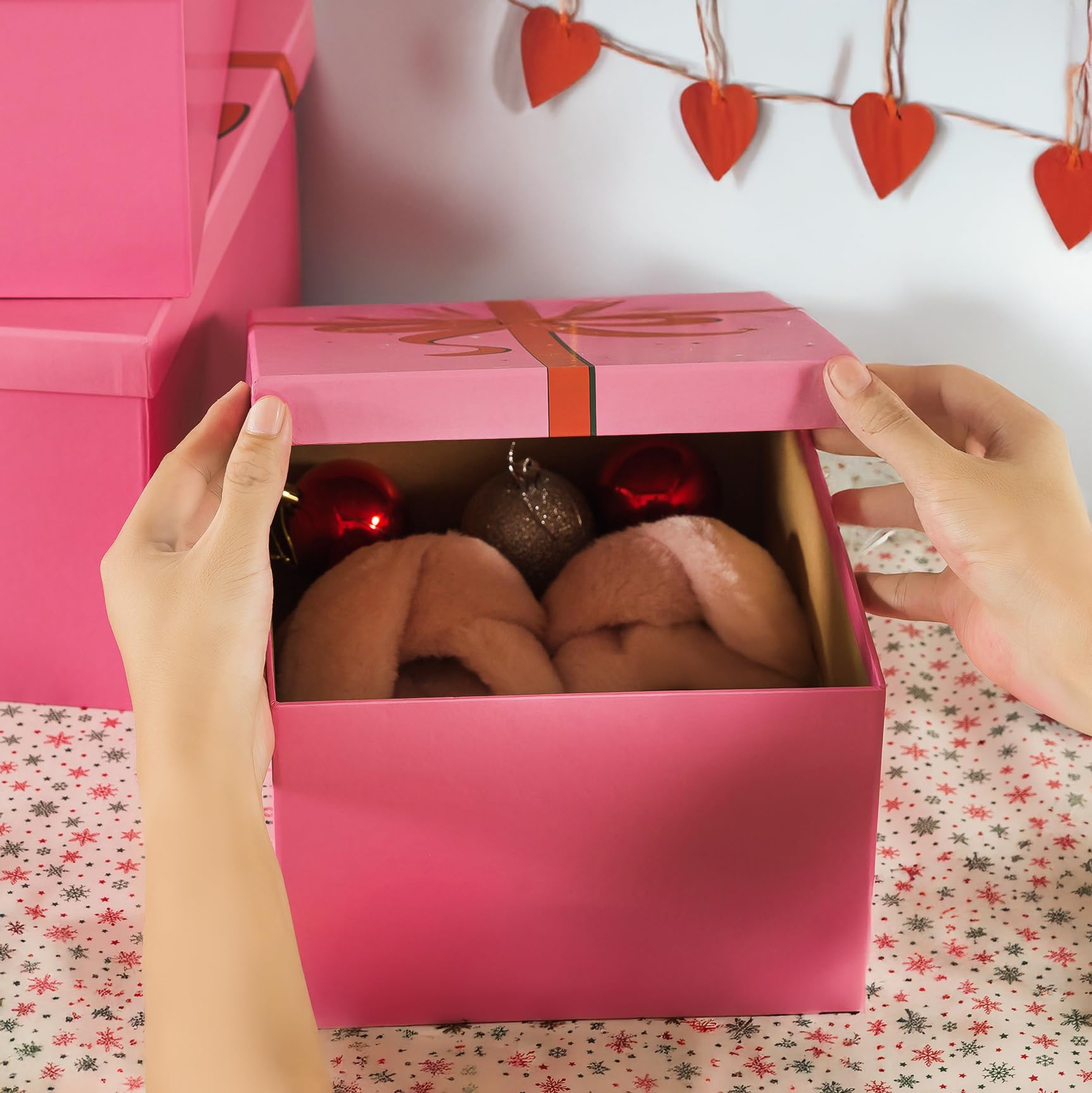 Soul & Lane Pink Valentine s Day Gift Boxes for Presents, Set of 3 Blush Sparkle Cardboard Storage, Large Decorative Keepsake Bo