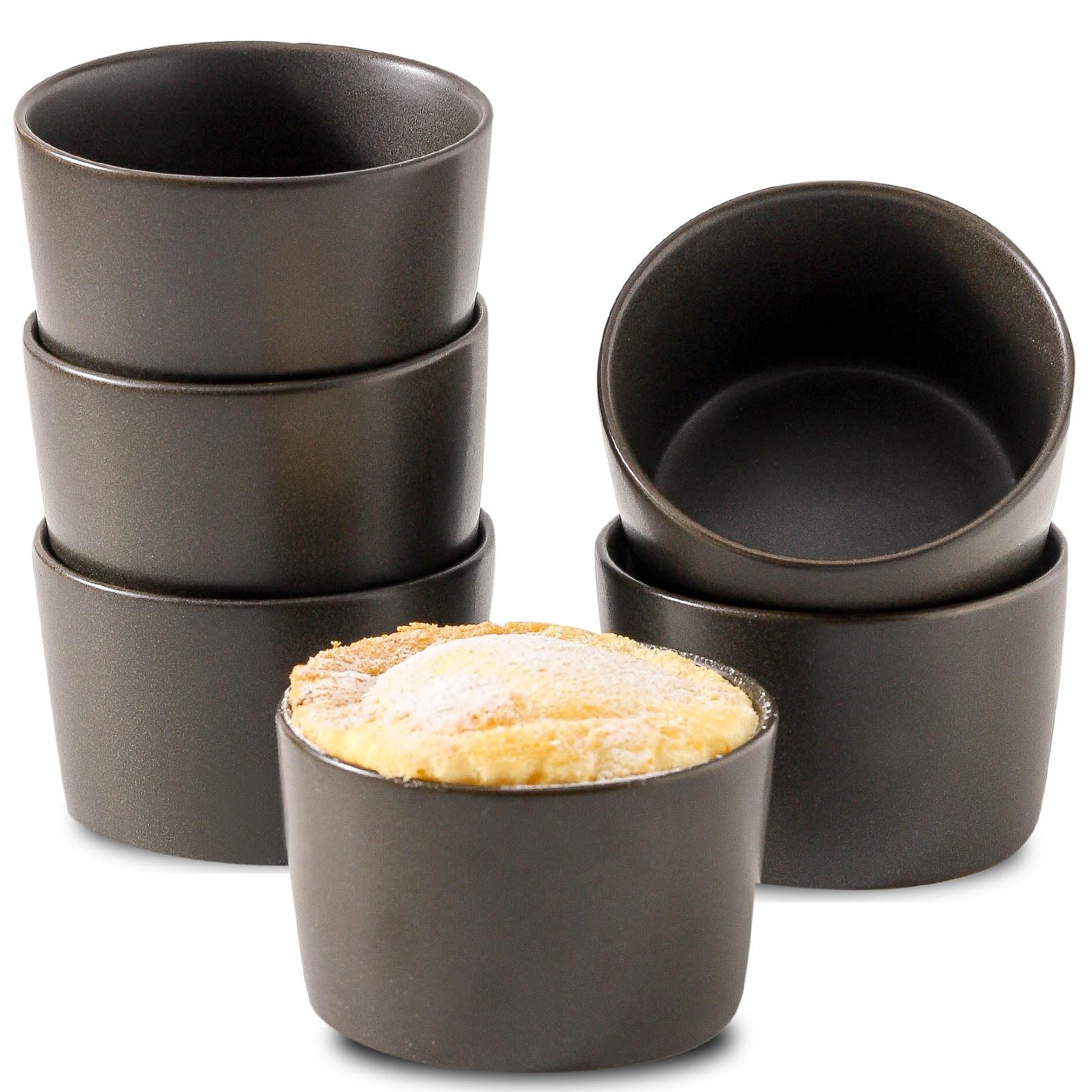 Tikooere Ramekins 6 oz, Oven Safe Souffl   Dishes for Creme Brulee, Souffle, Pudding, Lava Cake, Stoneware Custard Ramikens for 