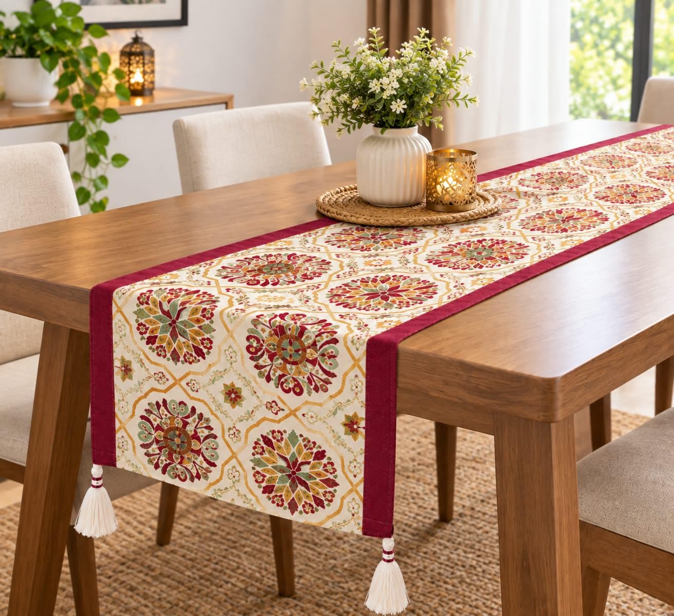 Alstonia Printed Natural Cotton Dining Table Runner,Size14X72 Inch (Color05)